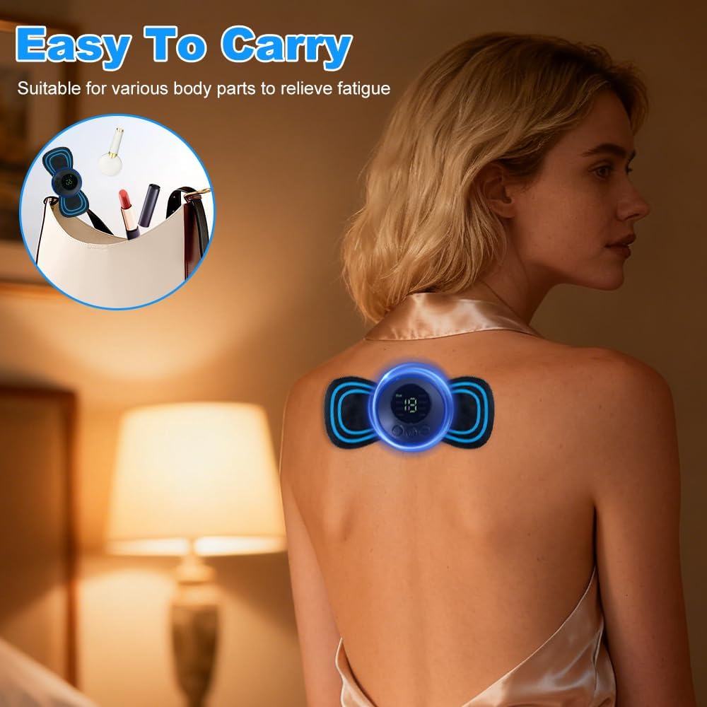 Elektrisches Nackenmassagegerät, EMS-Nackenmassagegerät, tragbares Nackenmassagegerät kabellos mit 8 Modi, 19 Intensitäten, Fernbedienung, Nackenmassagegerät für Schulter, Rücken, Bauch, lindert Schmerzen – Bild 6