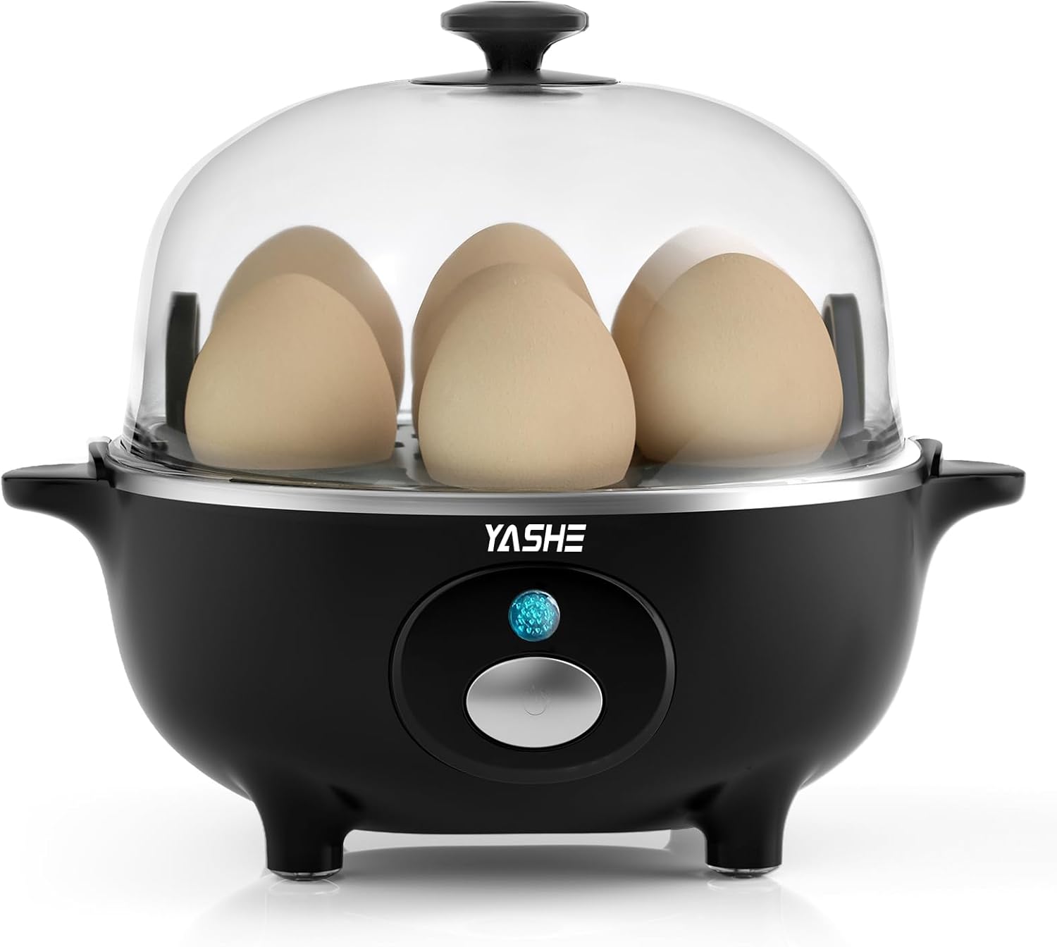 YASHE Eierkocher, 360 W, kompakter Eierkocher, multifunktional, 7 Eier leicht zu pellen, weich, mittel, hartgekocht, Eierbecher, Omelette-Maker, Dampfgarer, Signalton, Kontrollleuchte, BPA-frei