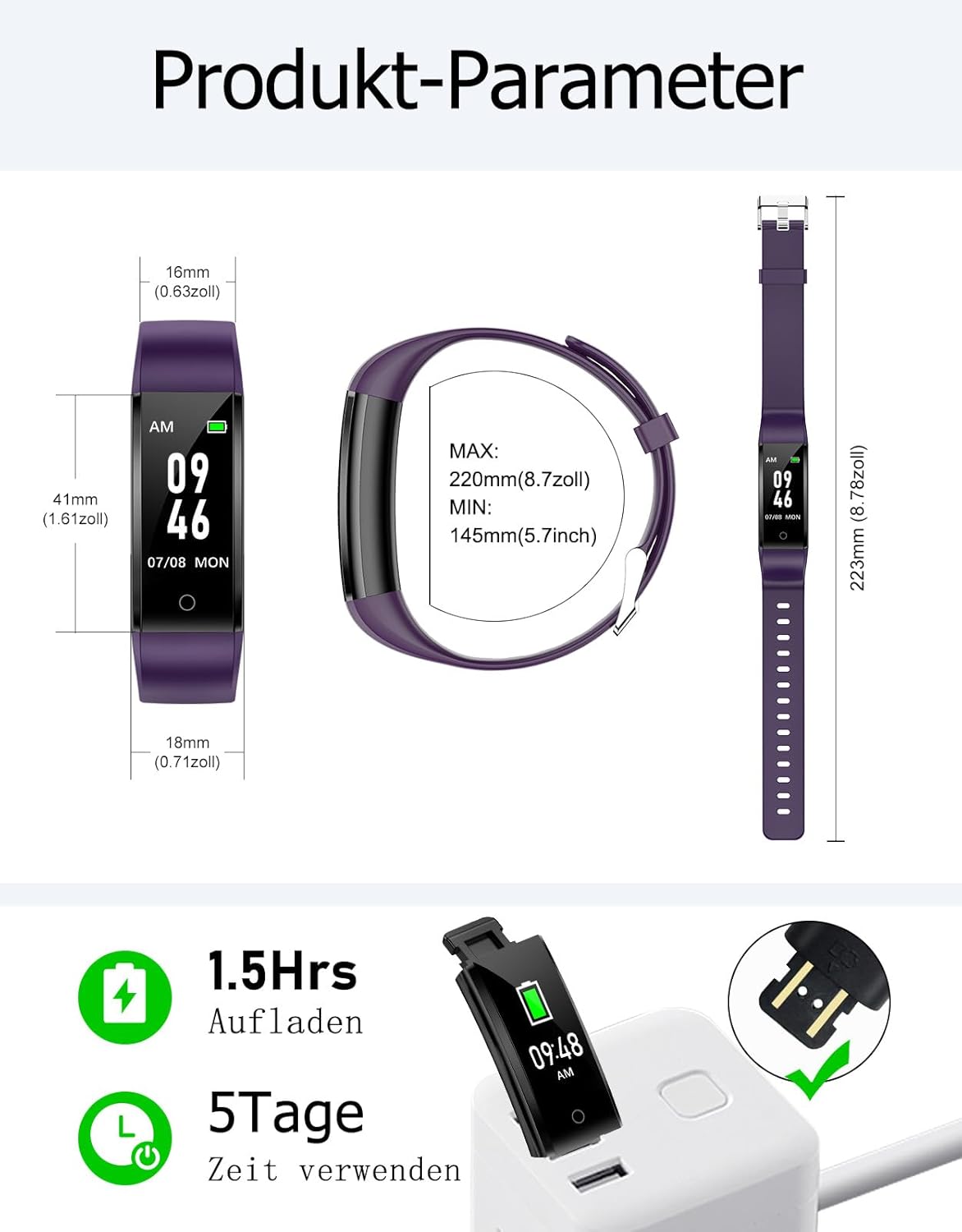 GRV Schrittzähler Uhr Ohne Bluetooth/Ohne Handy für Damen Herren Senioren Kinder,Fitness Tracker Fitnessuhr mit Schrittzähler Kalorienzähler,Schlafüberwachung Aktivitätstracker für Gehen Laufen – Bild 8