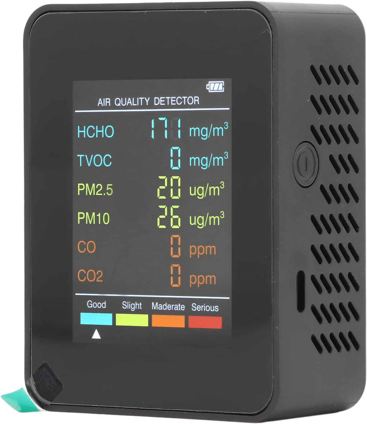 lyrlody Luftqualitätsmonitor zur Überwachung der Luftqualität, Luftqualitätsmessgerät mit LCD-Hintergrundbeleuchtung und CO₂-TVOC-HCHO-PM2,5-PM10-Messung für die Prüfung der Luftqualität in Innenräumen (schwarz)