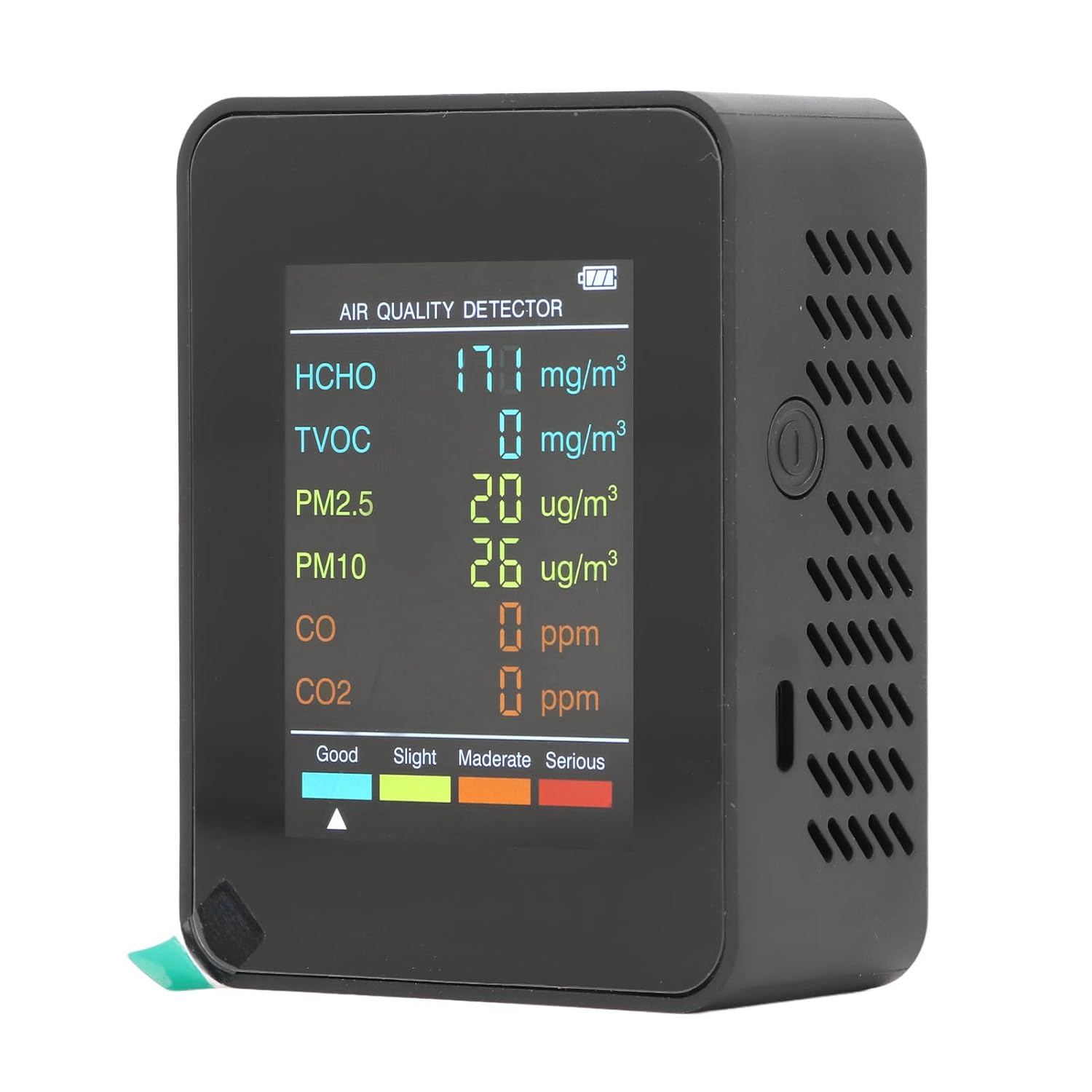 CO2-Monitor, Raumluftqualitätsmonitor, tragbares Luftqualitätsmessgerät für CO2 TVOC HCHO PM2.5 PM10-Erkennung, Luftqualitätstester für Zuhause (schwarz)