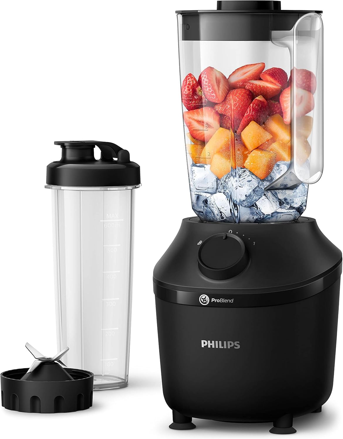 Philips HR2041/41 Standmixer (450 Watt, ProBlend-Technologie, 1,9 Liter Kunststoffbehälter, inkl. Trinkflasche) schwarz – Bild 2