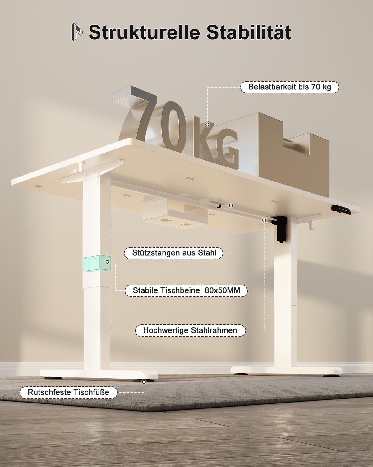Homall höhenverstellbarer Schreibtisch 140 x 70 cm, elektrischer Schreibtisch mit vierteiliger Tischplatte, Computertisch mit Memory-Funktion, Stehpult – Bild 7