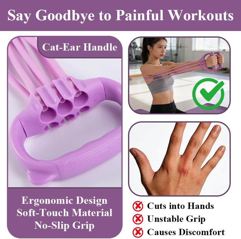 Widerstandsbänder mit ergonomischen Griffen, 58 x 11 x 3 cm, TPE-Fitnessband-Set, verstellbare elastische Bänder für Krafttraining, Muskelaufbau, Yoga und Heim-Fitnessstudio – Bild 3