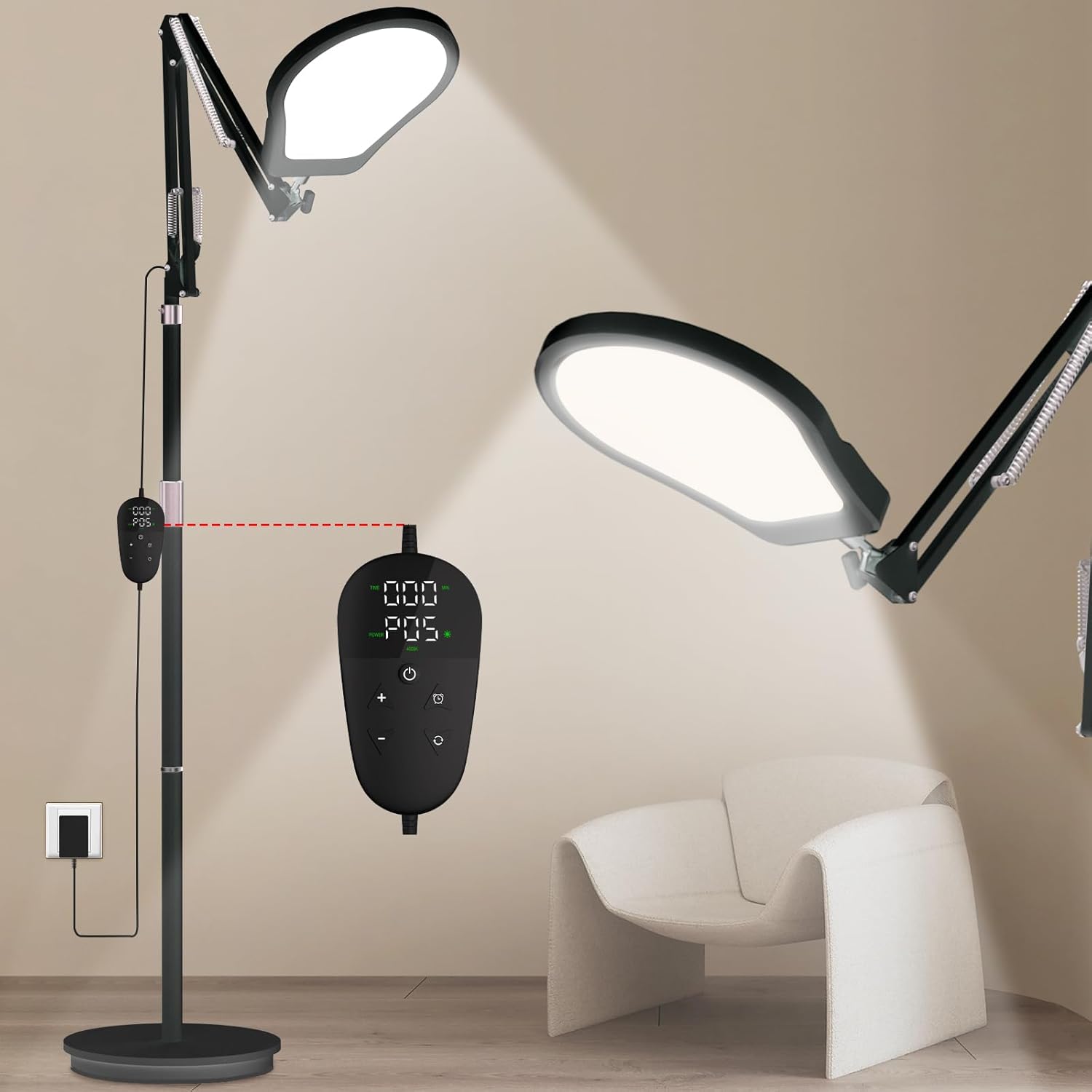 Tageslichtlampe 10000 Lux – SAD-Lampe, 3000 K/4000 K/6000 K Tageslichtlampe mit Timer, einstellbare Helligkeit, Tageslichtlampe für Zuhause, Büro (schwarz)