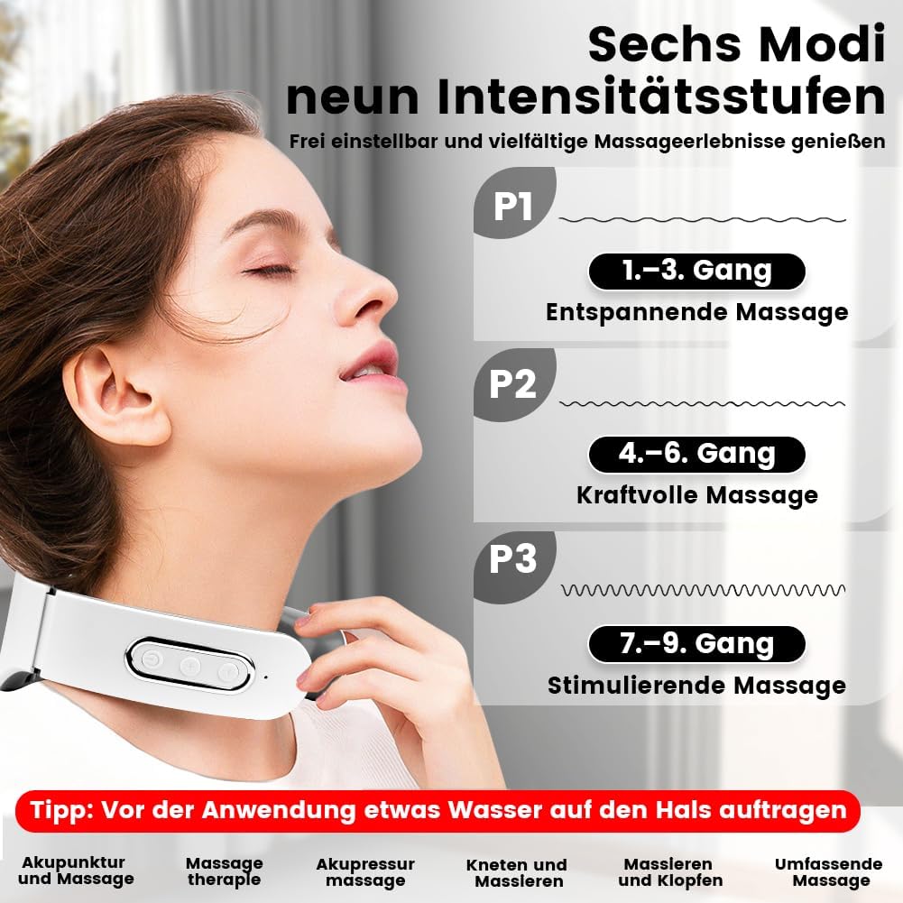 11-in-1-Nackenlösung, Nackenmassagegerät, elektrisches Nackenmassagegerät mit Wärme, 6 Modi, 9 Intensitätsstufen, kabelloses tragbares elektrisches Massagegerät für Nackenentspannung, Zuhause, Büro, Reisen – Bild 3