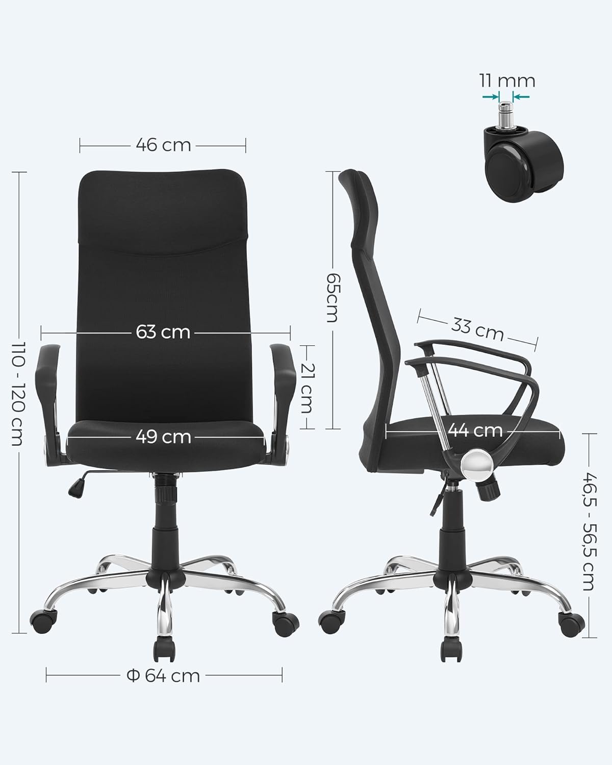 SONGMICS Bürostuhl, ergonomischer Drehstuhl, gepolsterter Sitz, Stoffbezug, verstellbar und neigbar – Bild 3