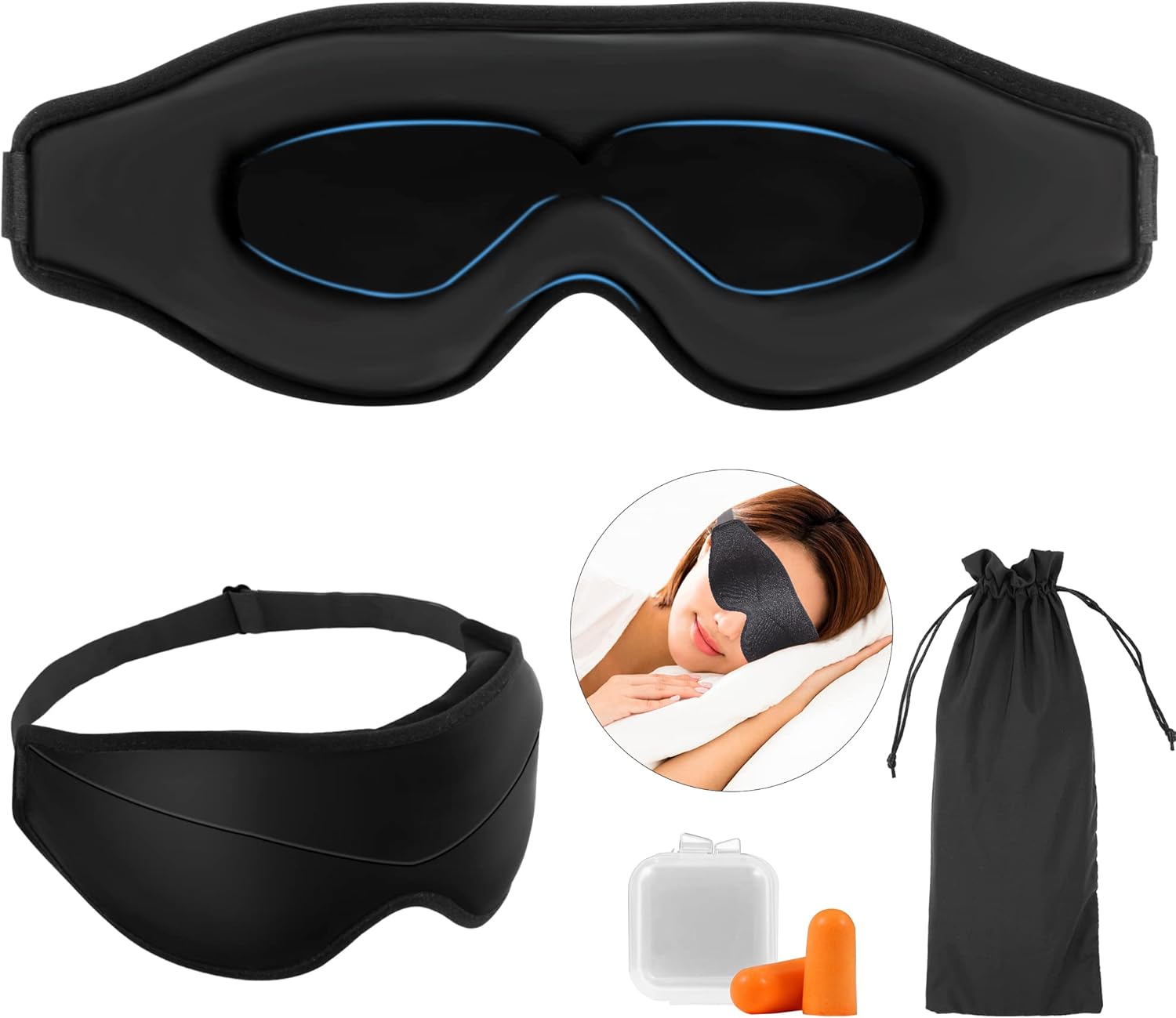 Schlafmaske für Männer und Frauen, 3D-einzigartige Fase, 100 % lichtblockierende Augenmaske, schwarz, verstellbarer Riemen, bequeme Schlafmaske, Nachtmaske, Reisen, Nickerchen, Schlafmaske, Wimpernverlängerung