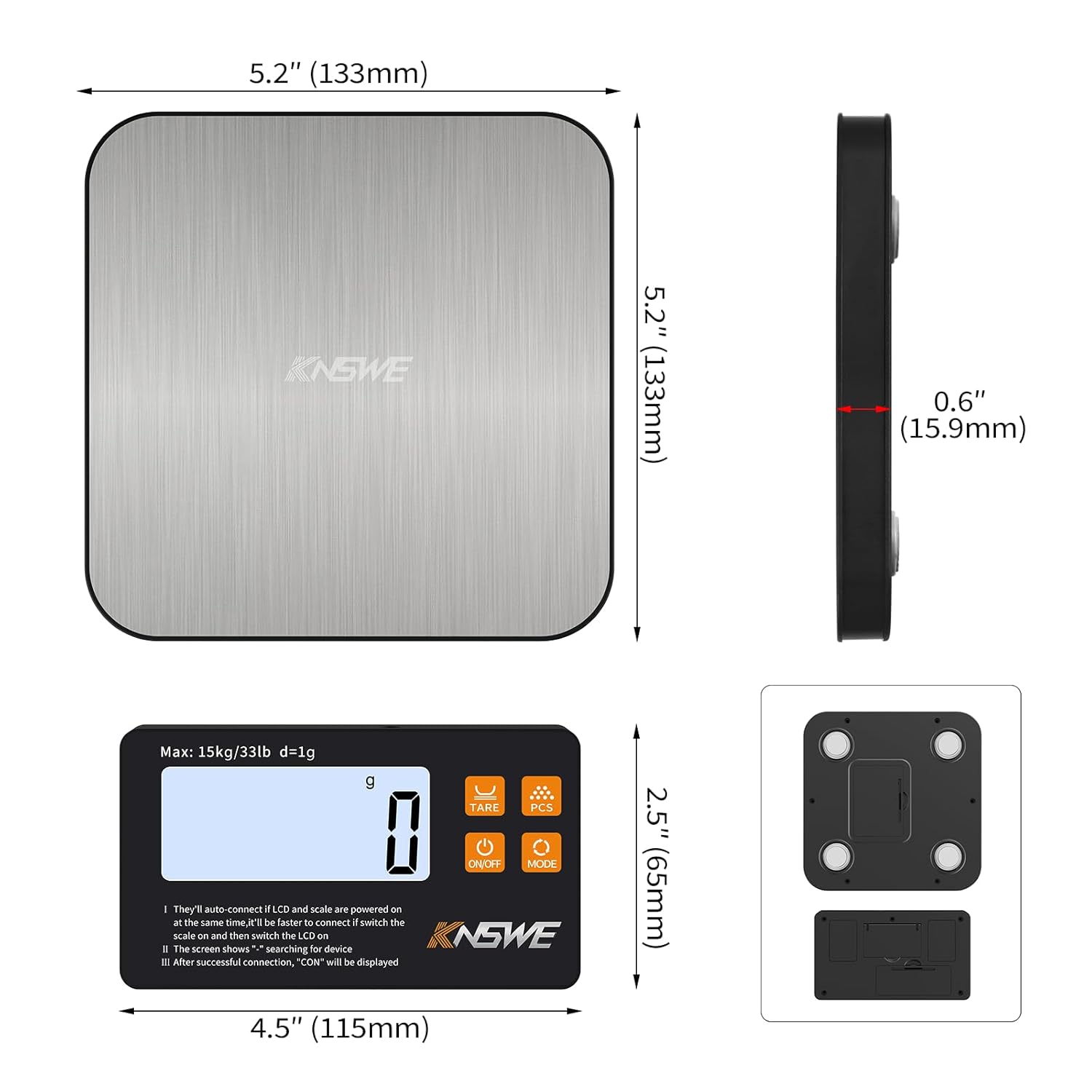 Digitale Küchenwaage mit kabellosem geteiltem LCD-Display, 1 g/15 kg, genaue Präzisionswaage, Küche, Lebensmittelwaage aus Edelstahl 304, Tarafunktion, 7 Einheiten, digitale Waage, Gramm zum Backen, Kochen von Lebensmitteln – Bild 6