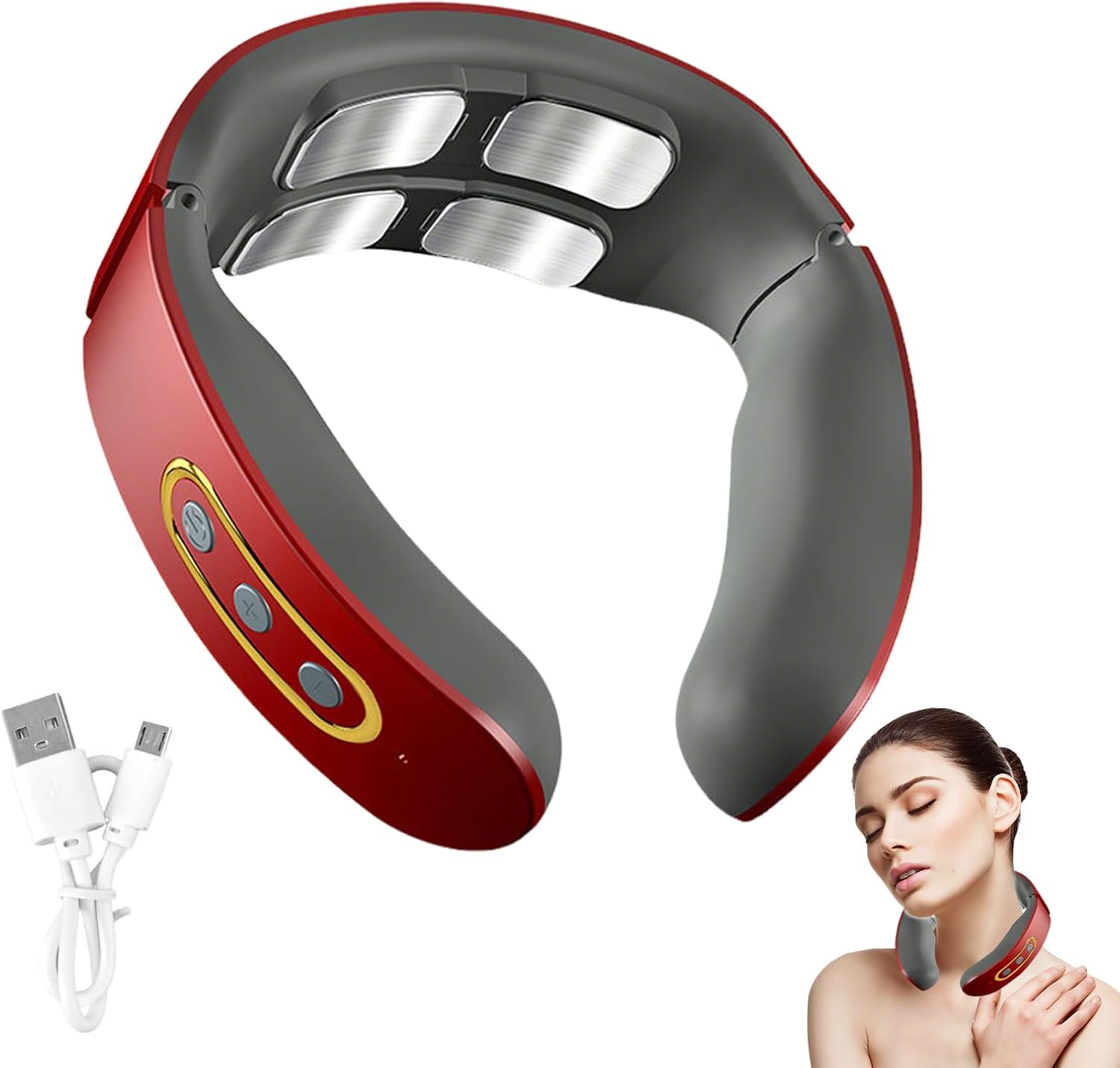 Neurotex Neck, 11-in-1 Nackenlösung, EMS Elektrisches Nackenmassagegerät mit Wärme, elektrische Impulse gegen Schmerzen & Verspannungen, 6 Modi, 9 Intensitätsstufen, für Büro Zuhause (Rot)