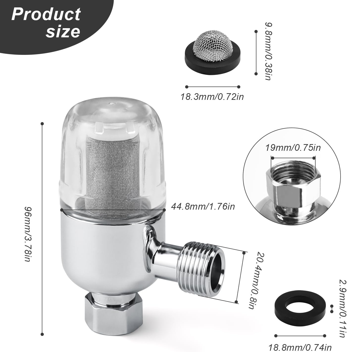Wasserfilter Dusche, JANDH Wassersystem-Vorfilter, wiederverwendbarer Filter, mit 1/2 Zoll Innen- und Außengewinde, filtert effektiv Verunreinigungen im Wasser, geeignet für Warmwasserbereiter – Bild 2