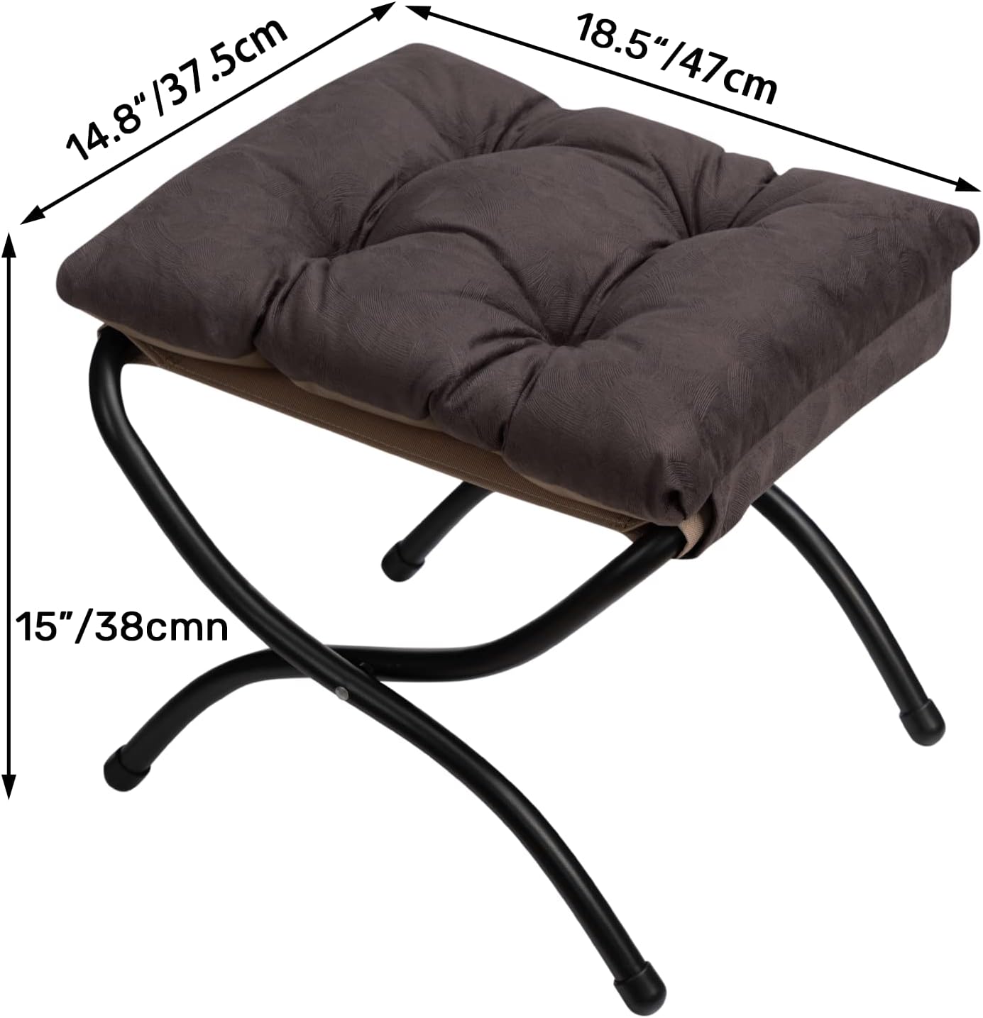 HollyHOME Fußhocker, klappbar, Fußstütze, Fußstütze, faltbarer Hocker mit Metallbeinen, Fußhocker mit abnehmbarem, gepolstertem Sitz, für drinnen und draußen, Graubraun – Bild 7