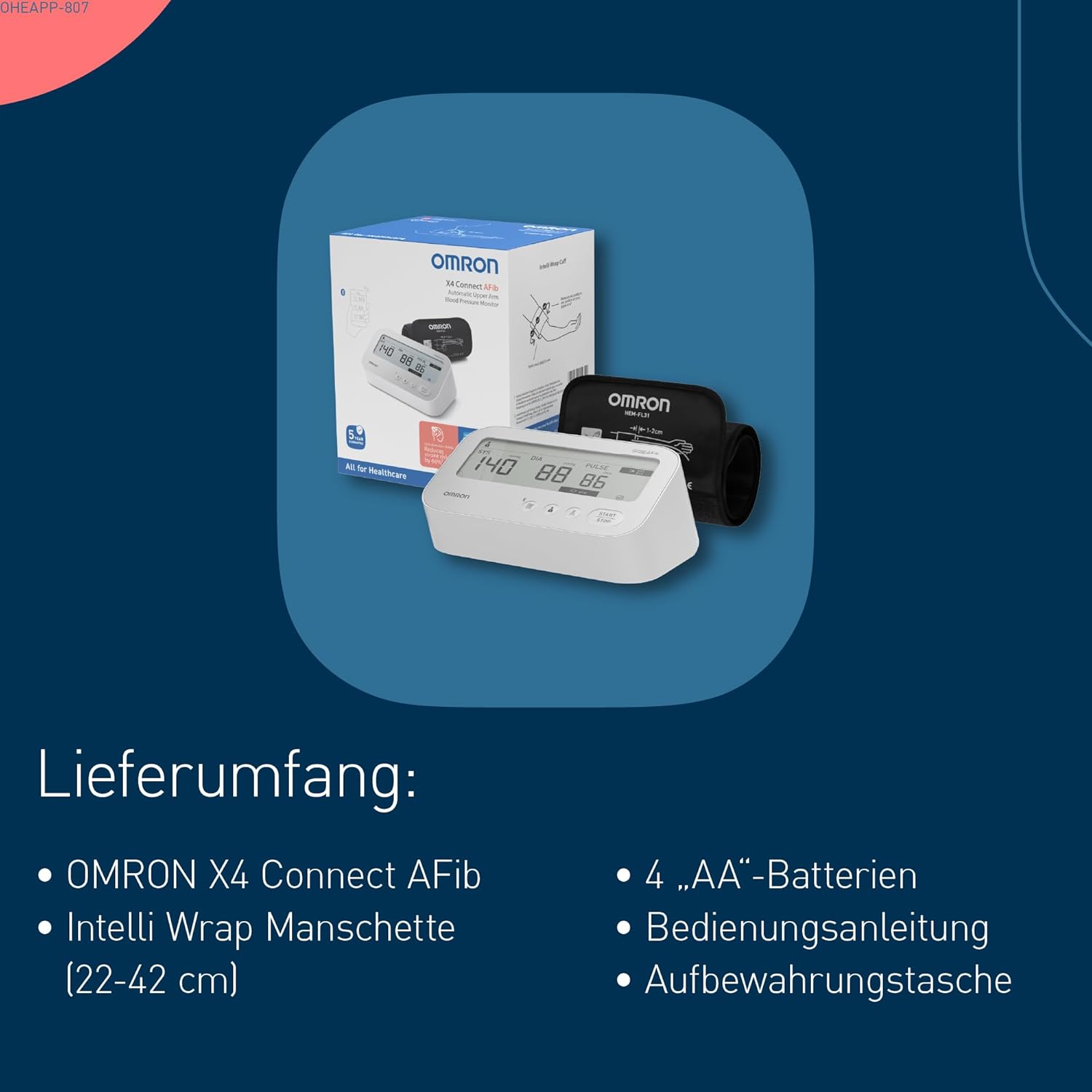 OMRON X4 Connect AFib Automatisches Blutdruckmessgerät mit App und Bluetooth, Oberarm-Blutdruckmessgerät mit Erkennung von Vorhofflimmern (AFib), klinisch validiert, Diabetiker und Schwangere, 22–42 cm – Bild 8