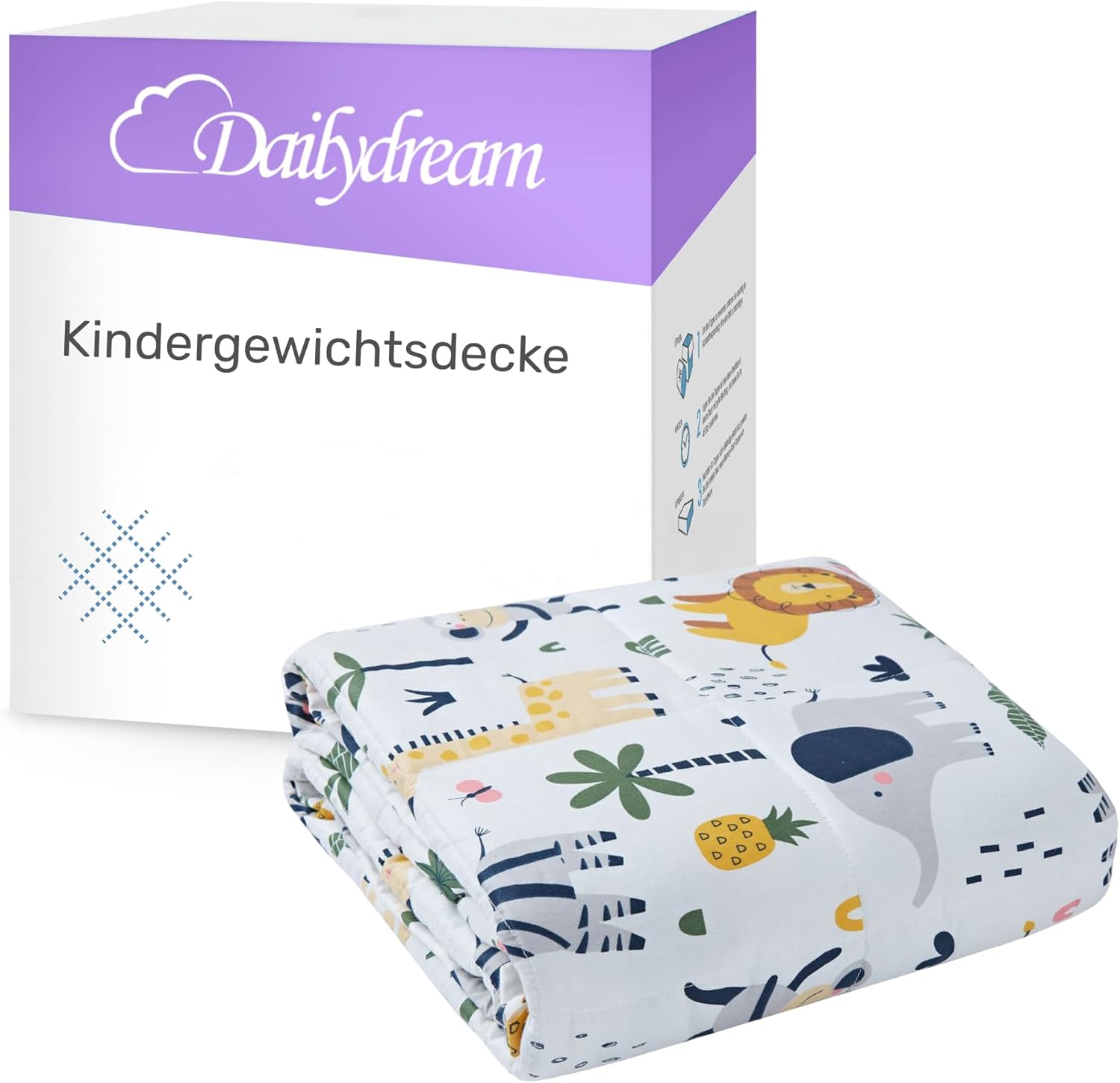 Dailydream Gewichtsdecke für Kinder, 90 x 120 cm, 2,3 kg, Safari-Motiv, 100 % Baumwolle mit Glasperlenfüllung, schwere Decke zum Schlafen, Gewichtsdecke, Therapiedecke, Körpergewicht 20–35 kg