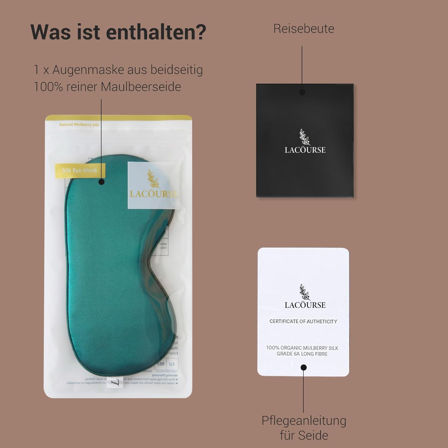 Schlafmaske aus 100 % Bio-Seide zum Schlafen mit Reisetasche, beidseitig aus 19-Momme-Seide, verstellbare Augenmaske, Schlafmaske für Damen und Herren, Schwarzgrün – Bild 4