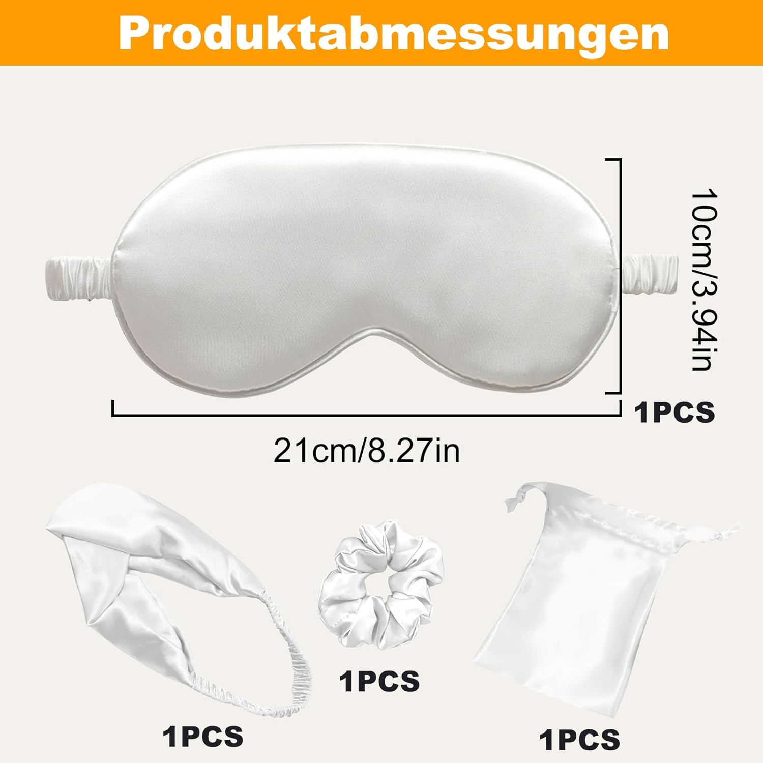 4er-Set Schlafmasken-Set, Schlafmaske für Frauen, Augenmaske aus Seide, lichtblockierende Schlafbrille, Ohrstöpsel, Haargummi, Stirnband und Aufbewahrungstasche für Pause, Reisen, Schlafen – Bild 2