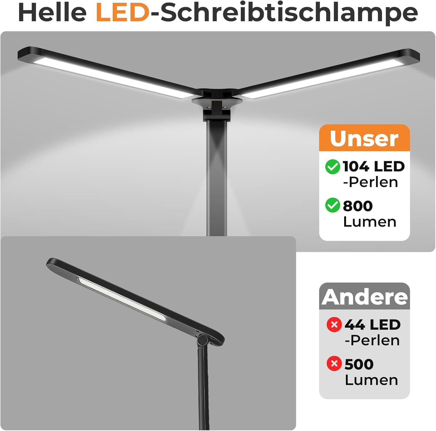 Schreibtischlampe LED dimmbar mit 4000 mAh Akku, 5 Farben und 10 Helligkeitsstufen – kabellose Tischlampe mit USB-Anschluss, Touch-Steuerung und Timer für Kinder, Büro und Lesen (schwarz) – Bild 9