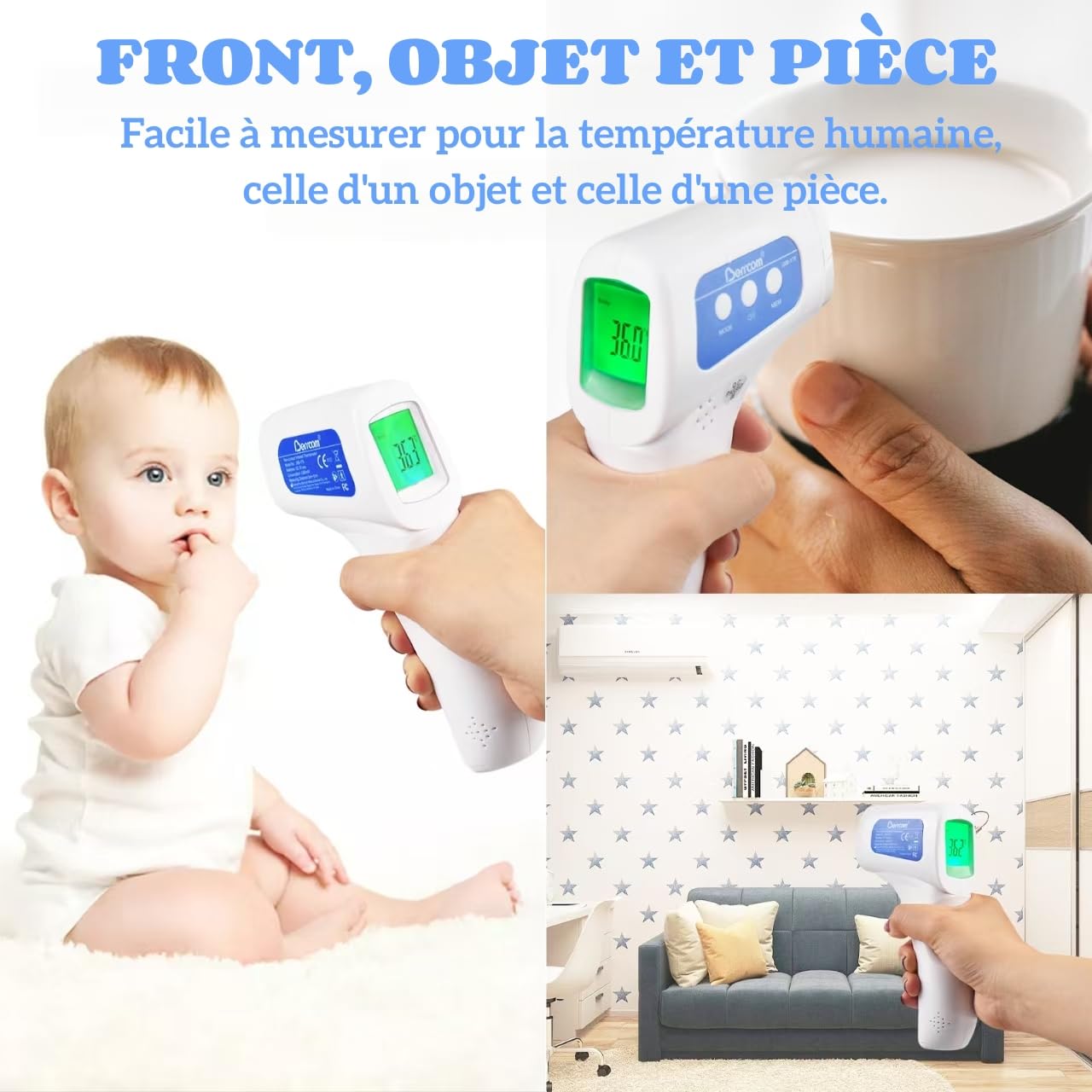 Berrcom Fieberthermometer, kontaktloses Infrarot-Stirnthermometer für Babys, Kinder, Erwachsene, digitales medizinisches Thermometer, 3-in-1 mit sofort genauen Messwerten, Fieberalarm – Bild 5