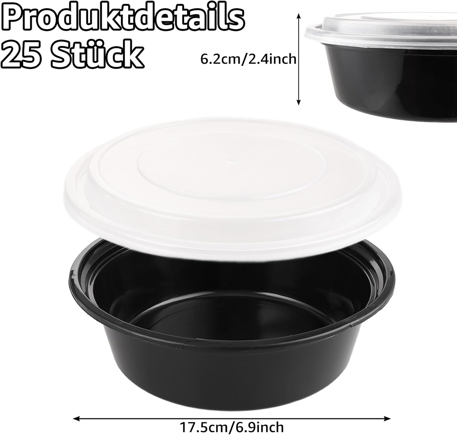 AKOLAFE 25 Stück runde Meal-Prep-Boxen mit Deckel, 1000 ml, Meal-Prep-Boxen aus Kunststoff, wiederverwendbare Meal-Prep-Behälter, Lunchbox aus Kunststoff, luftdicht, mikrowellen-, spülmaschinenfest – Bild 2