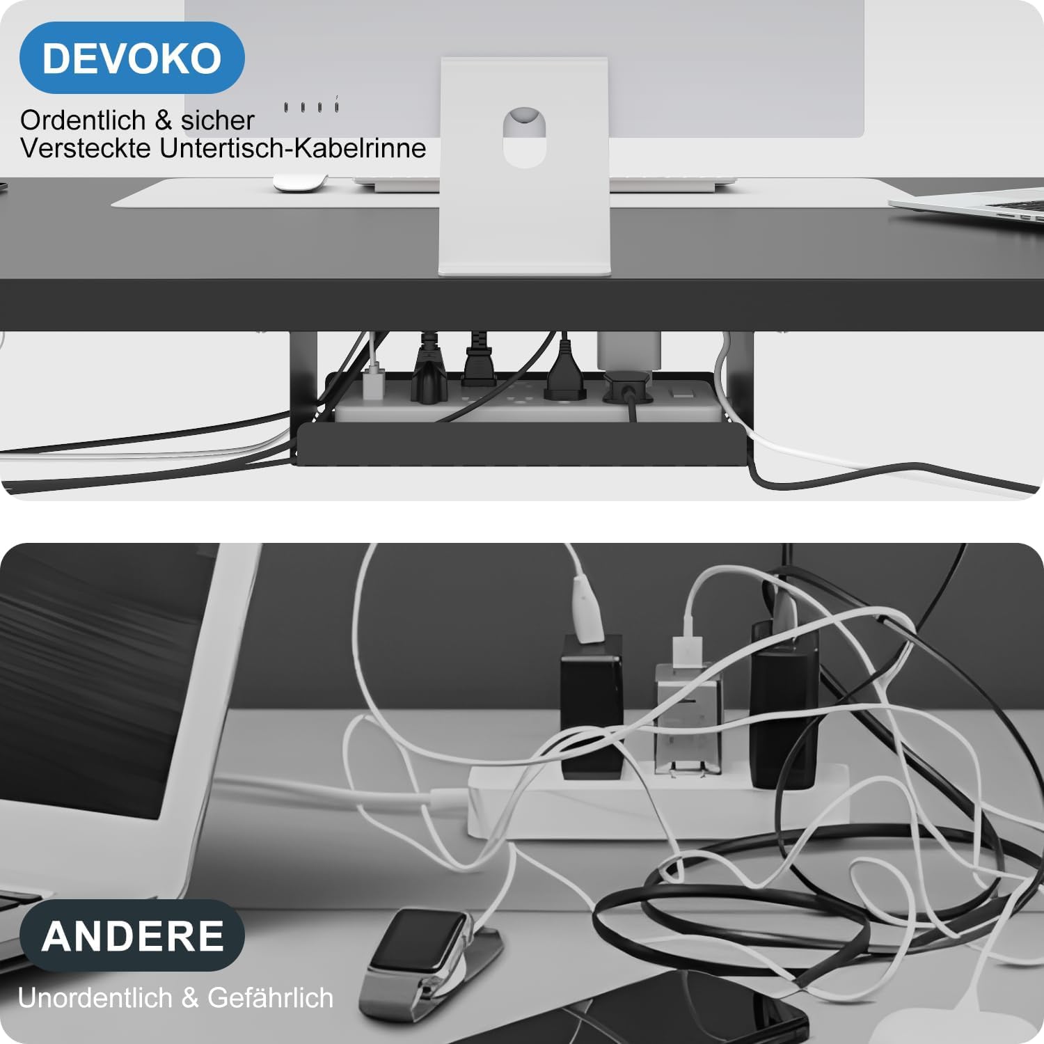 Devoko Höhenverstellbarer Schreibtisch mit 2 Motoren, 25 mm einteilige Tischplatte, 140 x 70 cm, mobiler elektrischer Computertisch mit Kabelmanagement, Eiche, perfekte Ergonomie für Ihr Büro – Bild 10
