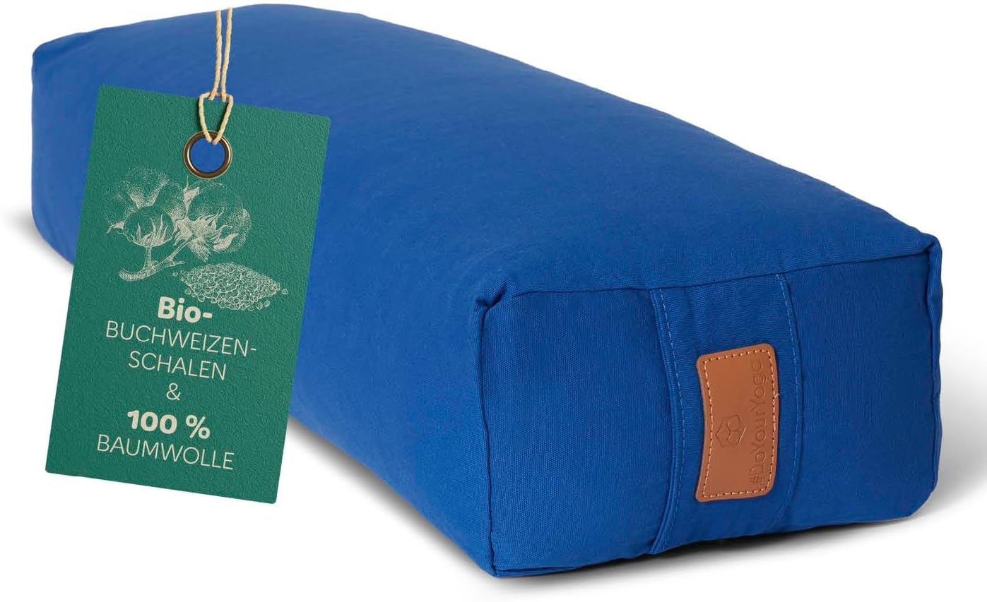 #DoYourYoga Paravati Yoga Bolster 67 cm x 13 cm gefüllt mit Bio-Dinkelspelzen (KBA) oder Bio-Buchweizenspelzen (KBA), Yogakissen mit waschbarem Bezug, Sitzkissen & Zafu-Kissen für Yin Yoga