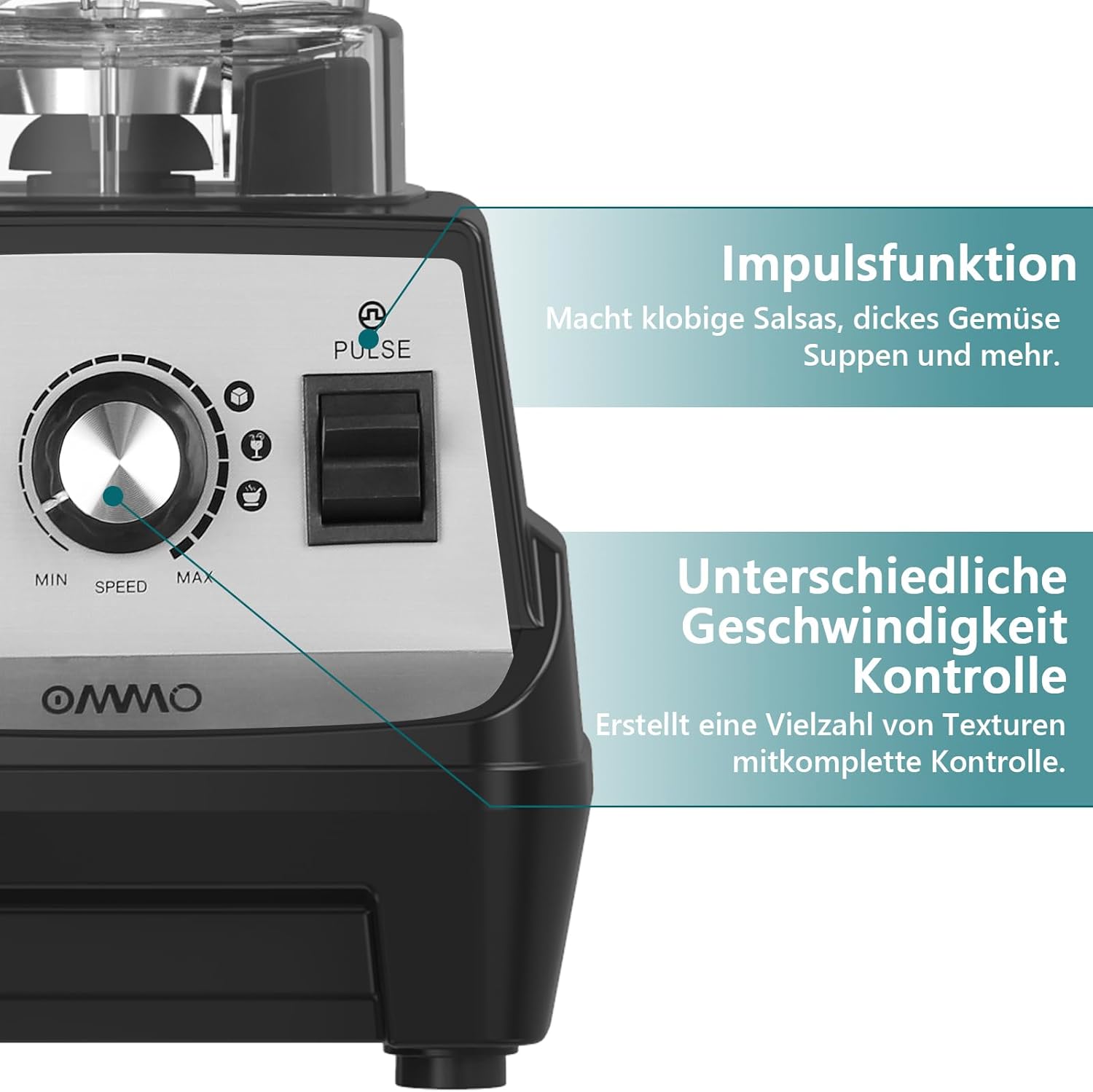 OMMO 1,8 L Standmixer Hochleistungsmixer, Smoothie Maker, 300 ml To-Go-Becher, 6-Wege-Metallmesser, Pulse-Funktion, max. 1800 W, Becher BPA-frei, Eis-Crusher, Protein-Shake-Mixer – Bild 4