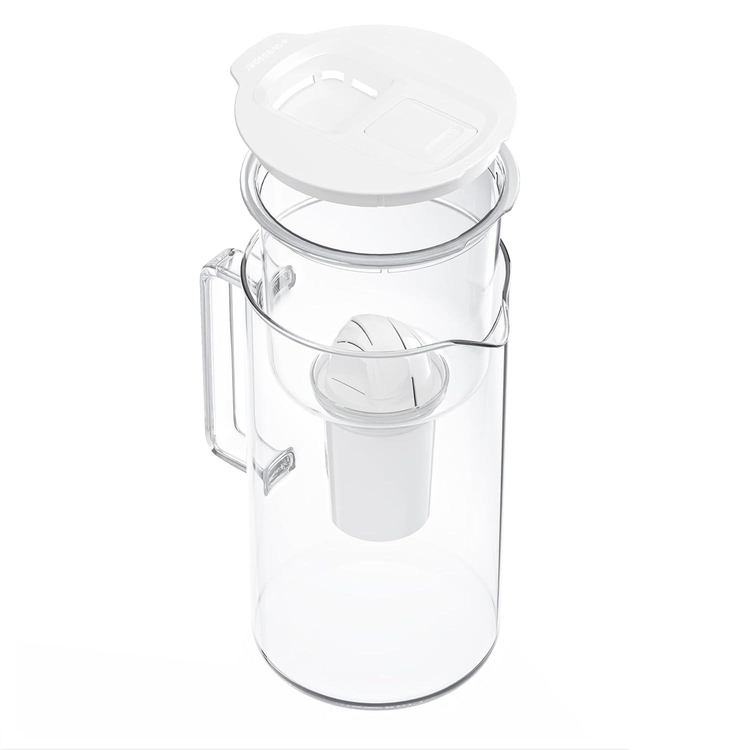 Wessper Glas-Wasserfilterkanne mit Wasserfilterkartuschen für Trinkwasser 2 L, Glaskanne mit intelligentem Filterzähler, Set inklusive 1 x Filter mit Aktivkohle weiß – Bild 2