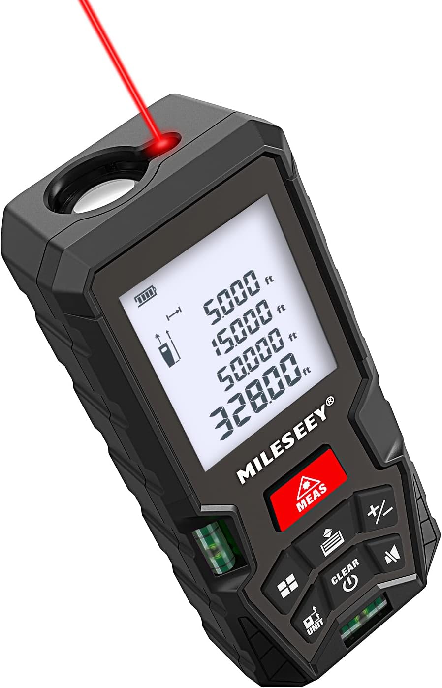 Laser-Entfernungsmesser 100 m, MiLESEEY Lasermessgerät mit 2 Wasserwaagen, ±2 mm Genauigkeit, 2 Zoll LCD-Hintergrundbeleuchtung, M/In/Ft/Ft+In-Einheiten, Flächen-/Volumenberechnung, IP54