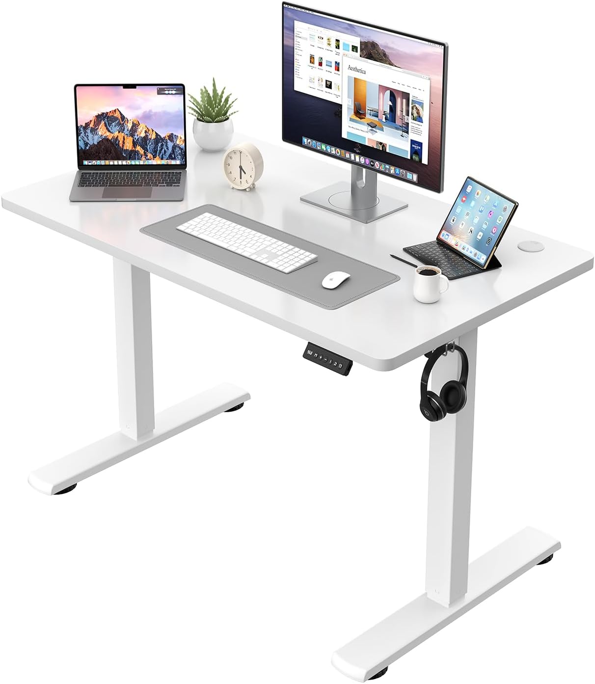 JUMMICO Elektrisch höhenverstellbarer Schreibtisch – Stehsitztisch mit Memory-Funktion & kompletter Tischplatte, Computertisch für Büro & Zuhause, 80 x 53 cm, Weiß