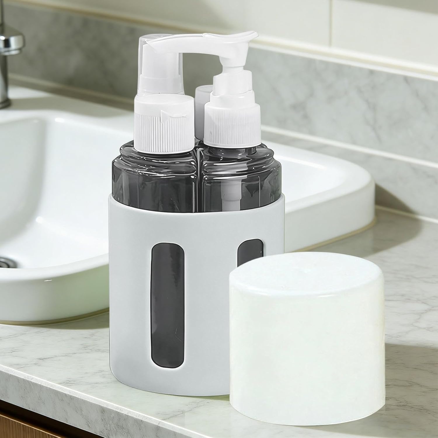Flaschen für Toilettenartikel, 4-in-1, tragbar, wiederaufladbar, mit Zerstäuber, nachfüllbare Flaschen für persönliche Hygieneprodukte, für Camping, Outdoor, Reisen, Urlaub, Ho – Bild 3