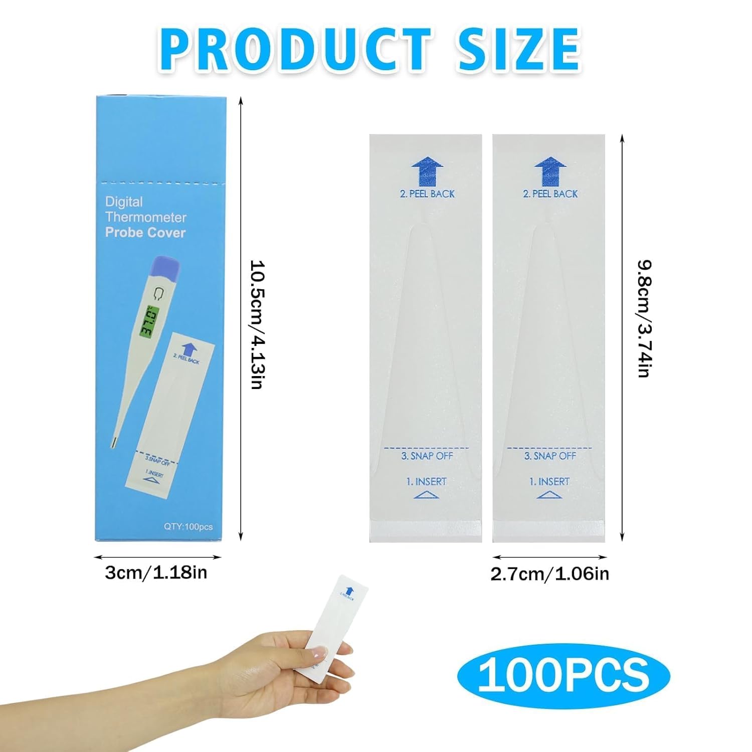100 Stück Fieberthermometer-Schutzhüllen, Einweg-Hygienehüllen für Thermoscan-Ohrthermometer und digitale Thermometer-Sondenhüllen, Rektalschutzkappen ohne Gleitmittel für Baby, Kinder, Erwachsene – Bild 2