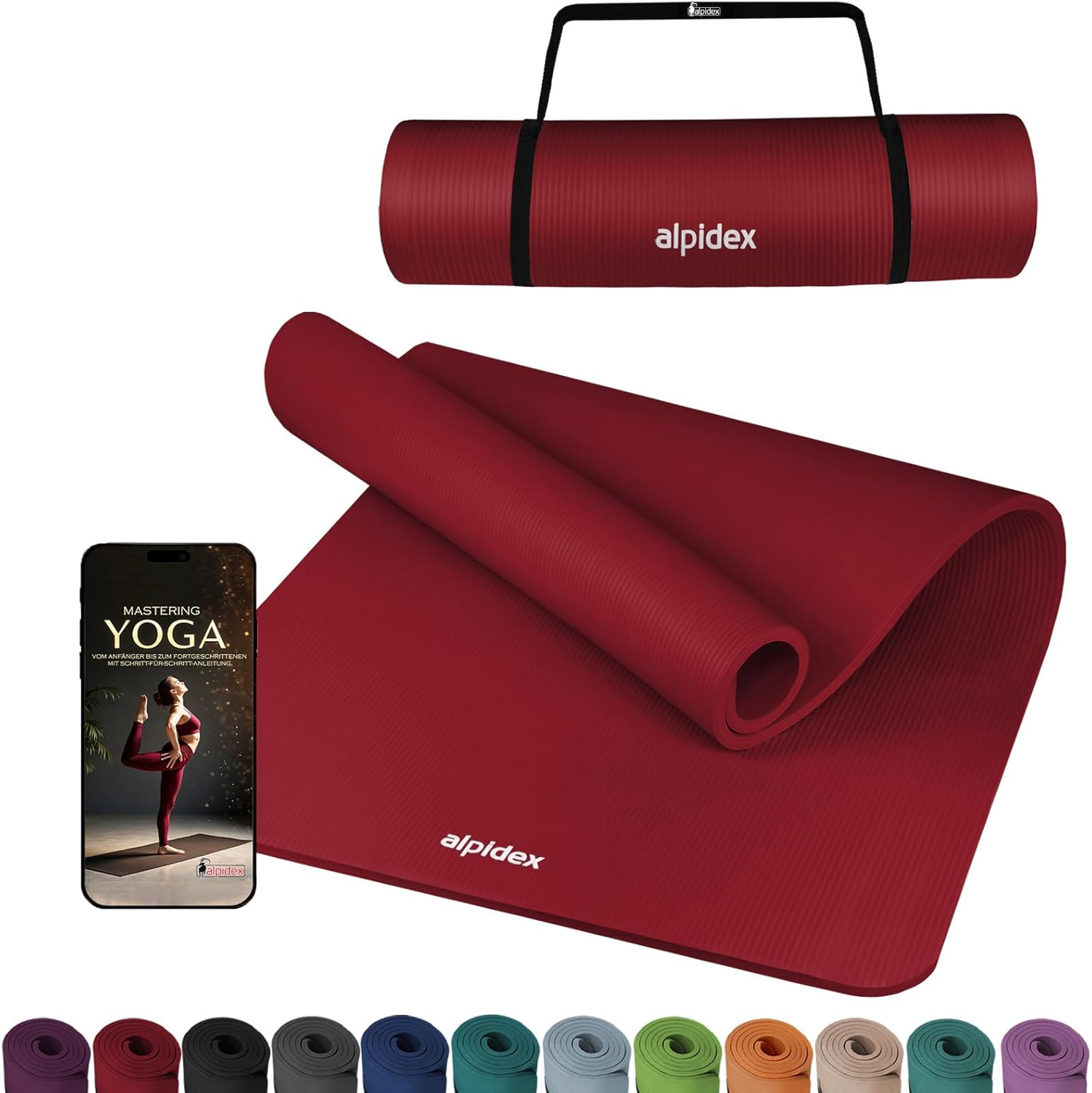 ALPIDEX Yogamatte extra dick 1,5 cm, Gymnastikmatte, 3 Größen, E-Book, rutschfest, phthalatfrei, Fitnessmatte, Gymnastik, Pilates, Sport, Physio, HIIT, Yoga, Trainingsmatte, Schlafmatte