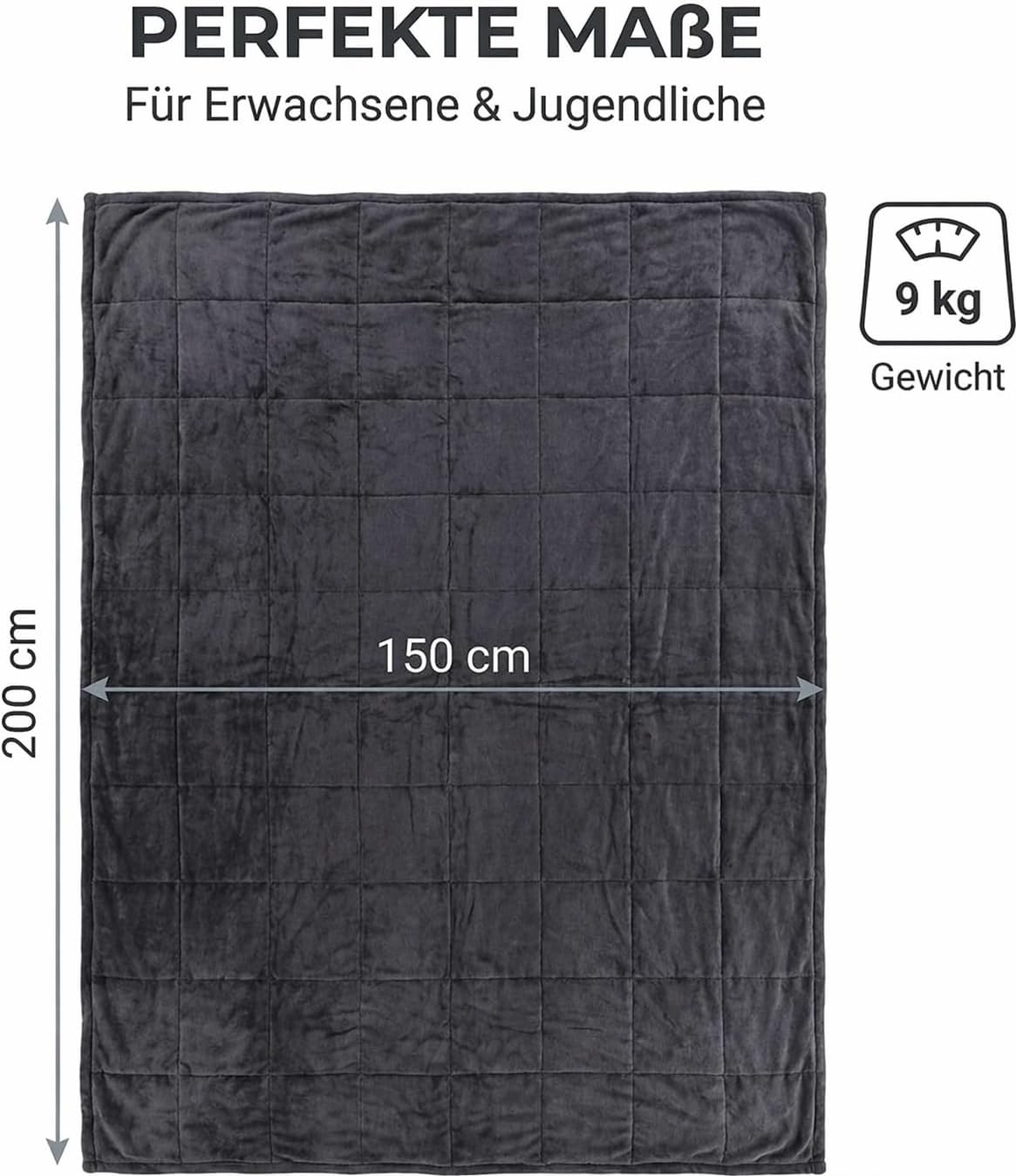 Wagner Premium Gewichtsdecke, 150 x 200 cm, 9 kg, schwere Decke mit Glasperlen, hypoallergen, handwaschbar, inklusive Tragetasche, dunkelgrau – Bild 3