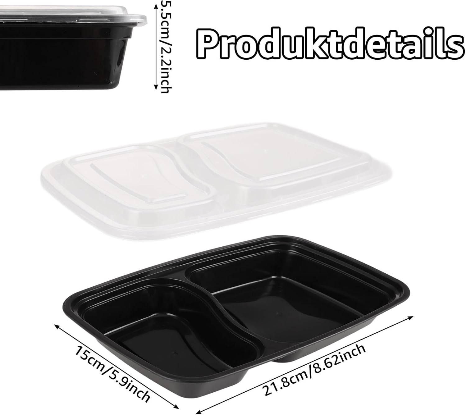 AKOLAFE 25 Stück Meal Prep Boxen 1000 ml 35 oz Meal Prep Boxen 2 Fächer Wiederverwendbarer Meal Prep Behälter mit Deckel Luftdichte Lebensmittelbox Kunststoff BPA-frei Lunchbox Rechteckiger Behälter für Lebensmittel, Obst – Bild 2