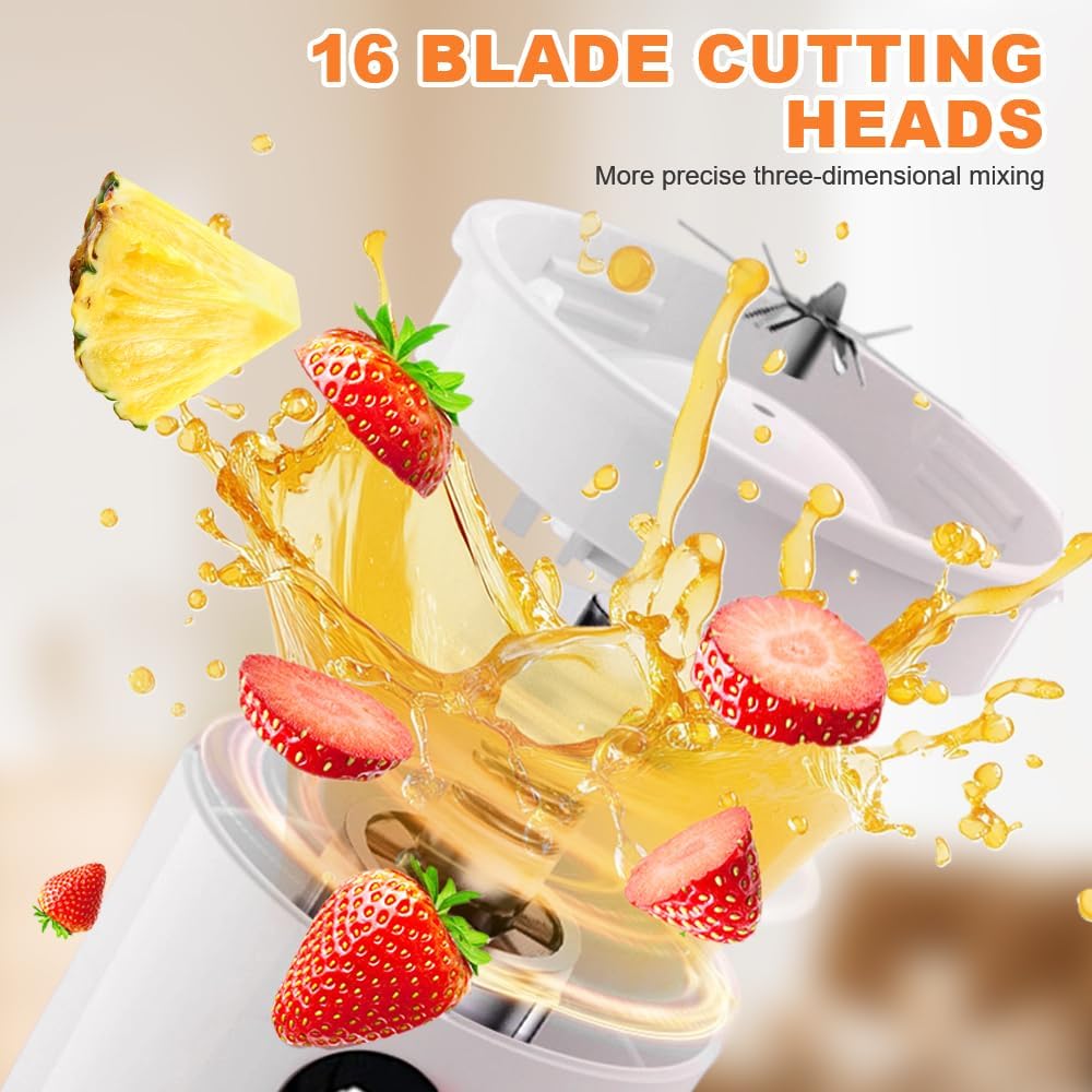 Tragbarer Mixer, 500 ml Smoothie Maker, 16 Blatt tragbarer elektrischer Entsafter, Mini-Mixer 1200 mAh, Smoothie Maker to Go mit Digitalanzeige für Babynahrung, Saft, Marmelade, Shake, Smoothie, Weiß – Bild 4