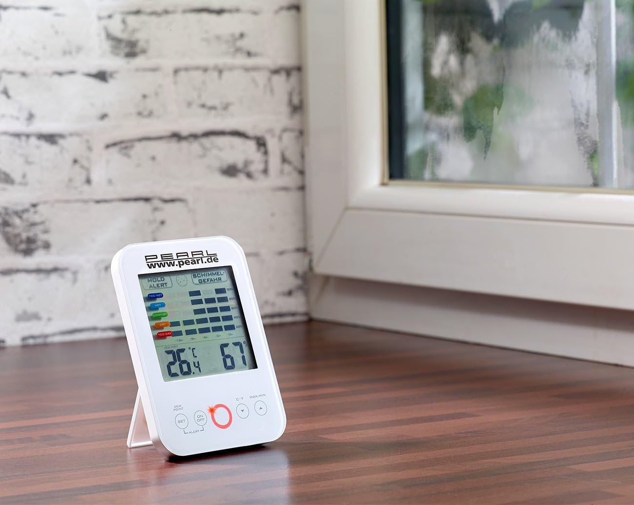 PEARL Schimmelalarm Digitales Hygrometer-Thermometer mit Schimmelalarm und LCD-Display (Schimmelmessgerät, Schimmeldetektor, Test) – Bild 4