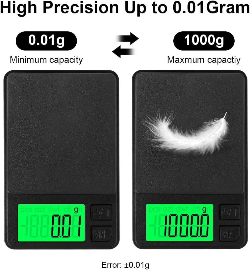 HOTUT Taschenwaage, 1000 g/0,01 g, Präzisionswaage mit LCD-Display, tragbar, kompakt, Goldwaage, Münzwaage, Schmuckwaage, Mini-Küchenwaage, multifunktionale digitale Waage, für Lebensmittel, Schmuck, Tee, Kaffee, Labor – Bild 5