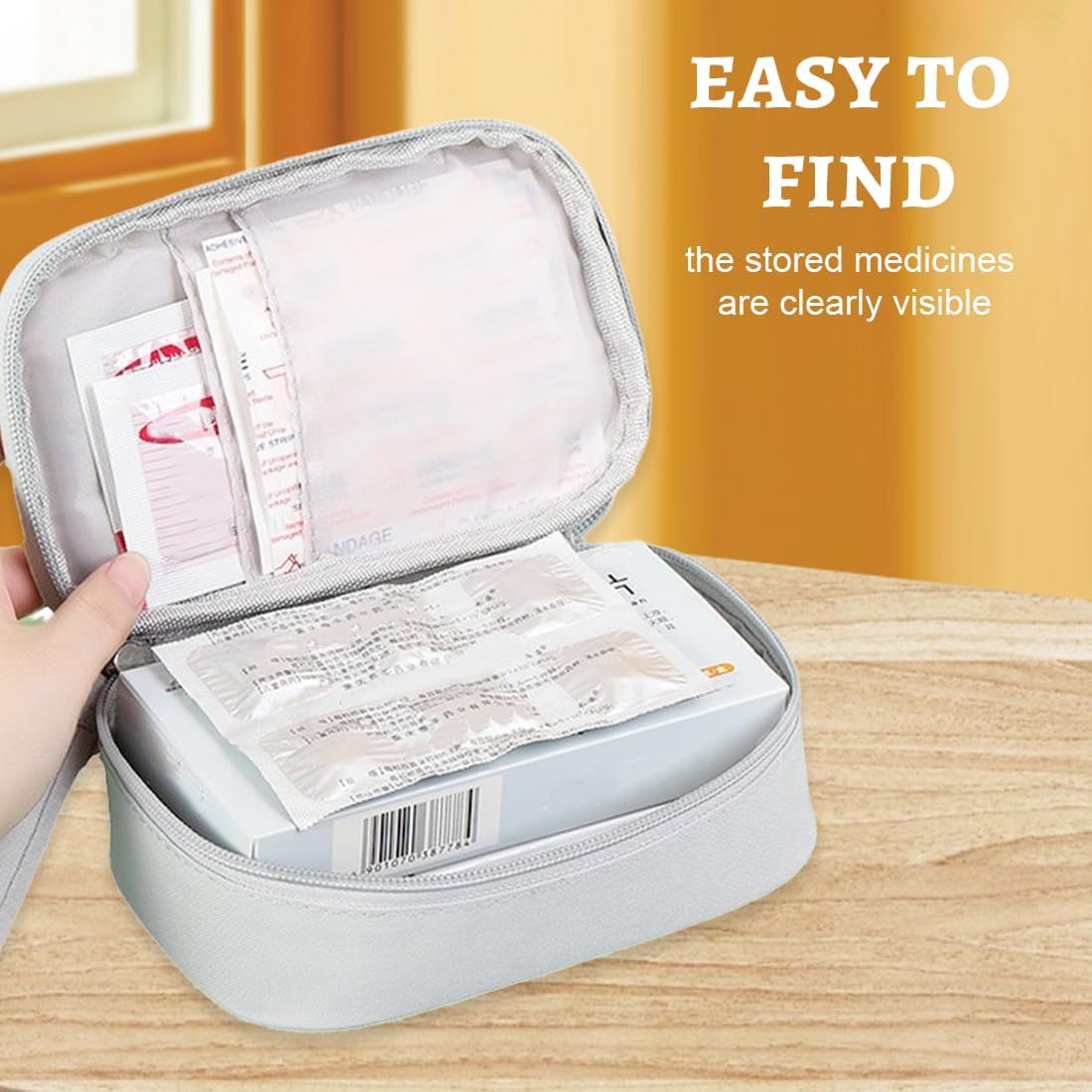 Praktische Reiseapotheke in Taschenform für unterwegs, kleine Medikamententasche Reisen, Erste-Hilfe-Set Outdoor, für Schule, Camping, Zuhause oder auf Reisen (Grau) – Bild 5