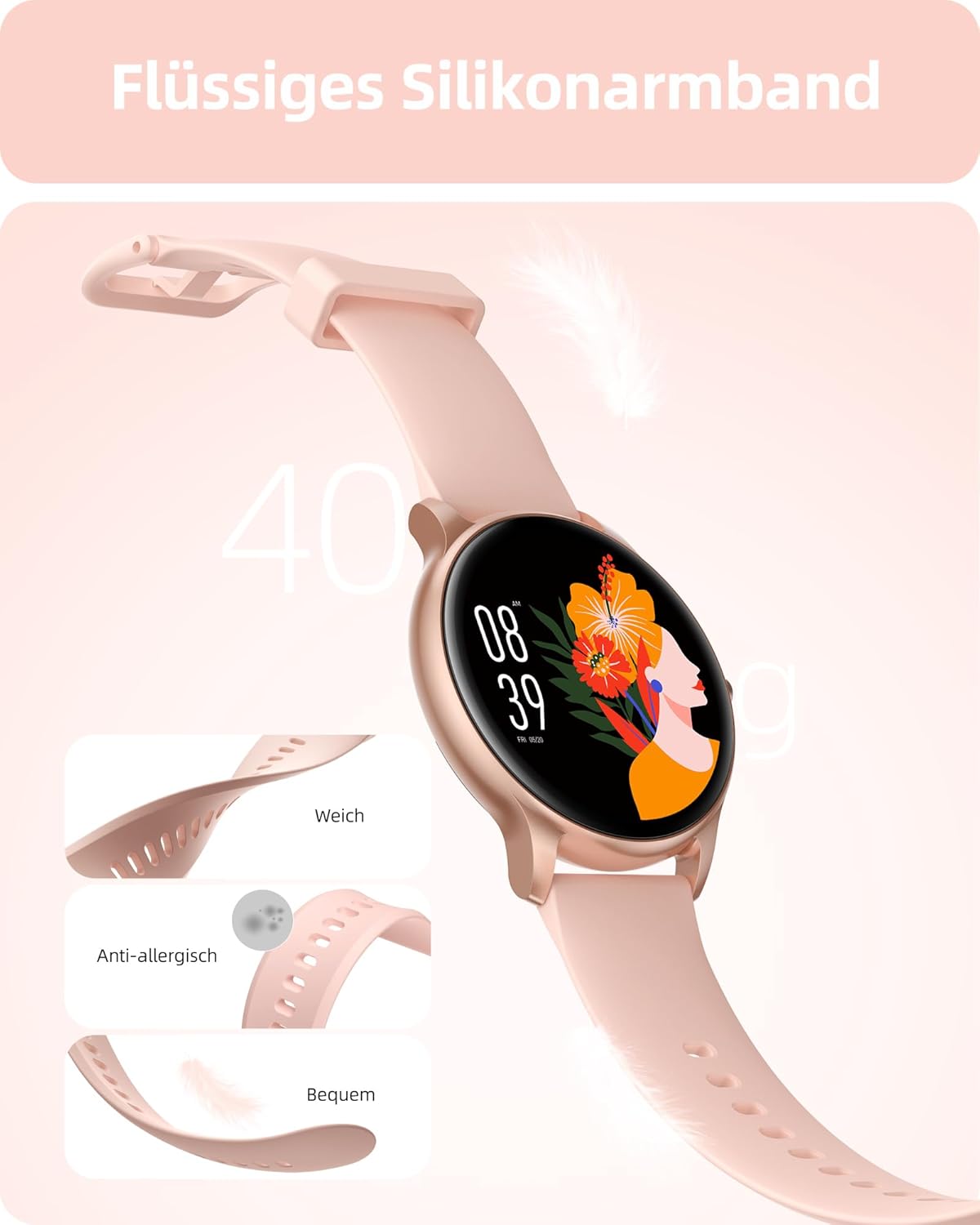 Parsonver Damen Runde Smartwatch mit Telefonfunktion, leichte Fitnessuhr Damen mit Schrittzähler, 100+ Sportmodi, IP68 wasserdicht, Sportuhr Damen mit Herzfrequenz-Schlafmonitor, SpO2, Roségold, SPROD1 – Bild 2