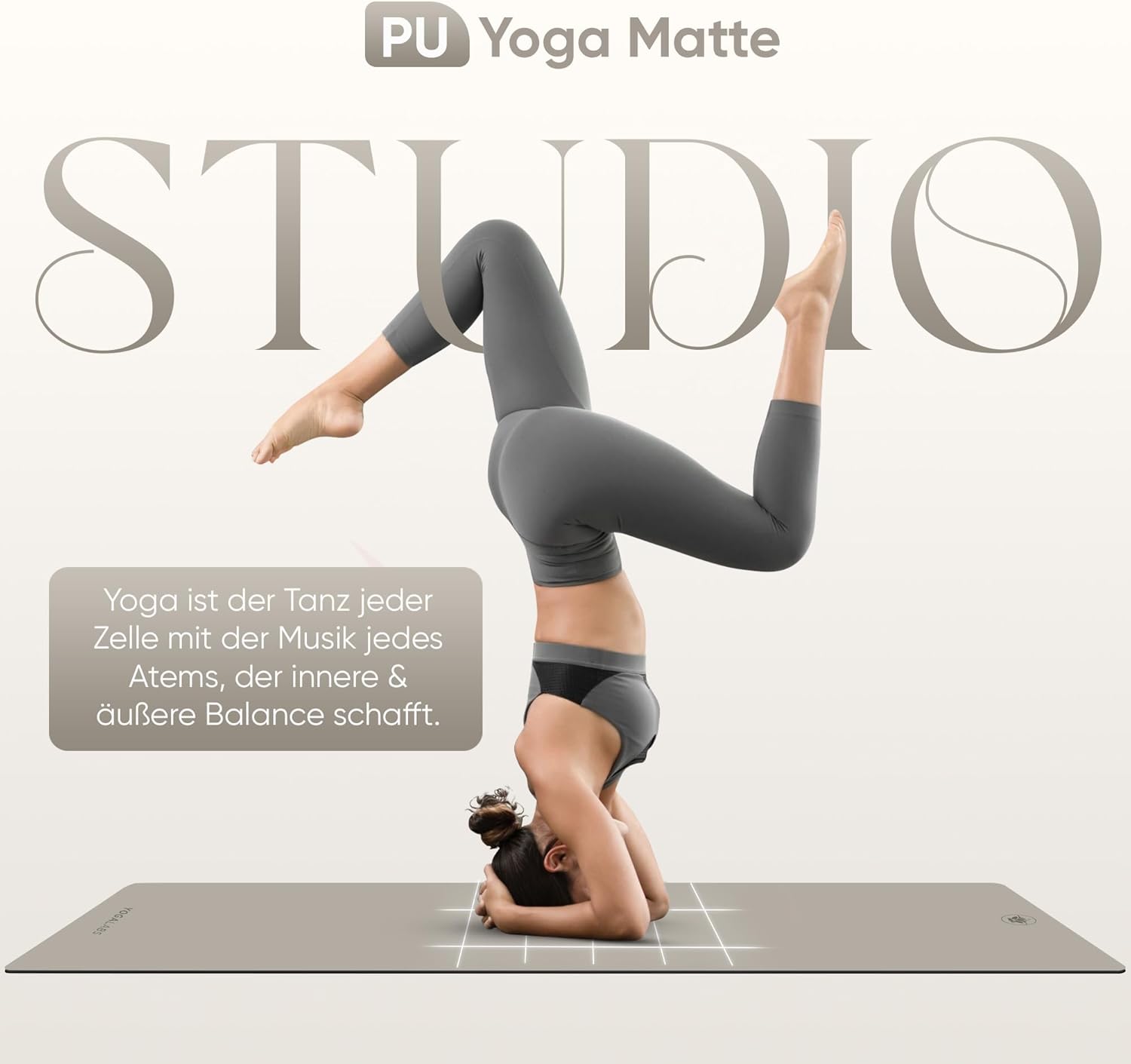 Premium Yogamatte Studio 185 x 68 x 0,4 cm (extra groß) inklusive Gurt aus Öko-PU und Naturkautschuk – rutschfeste Beschichtung, Gymnastik- & Pilatesmatte, 100 % nachhaltig, schadstofffrei – Bild 2