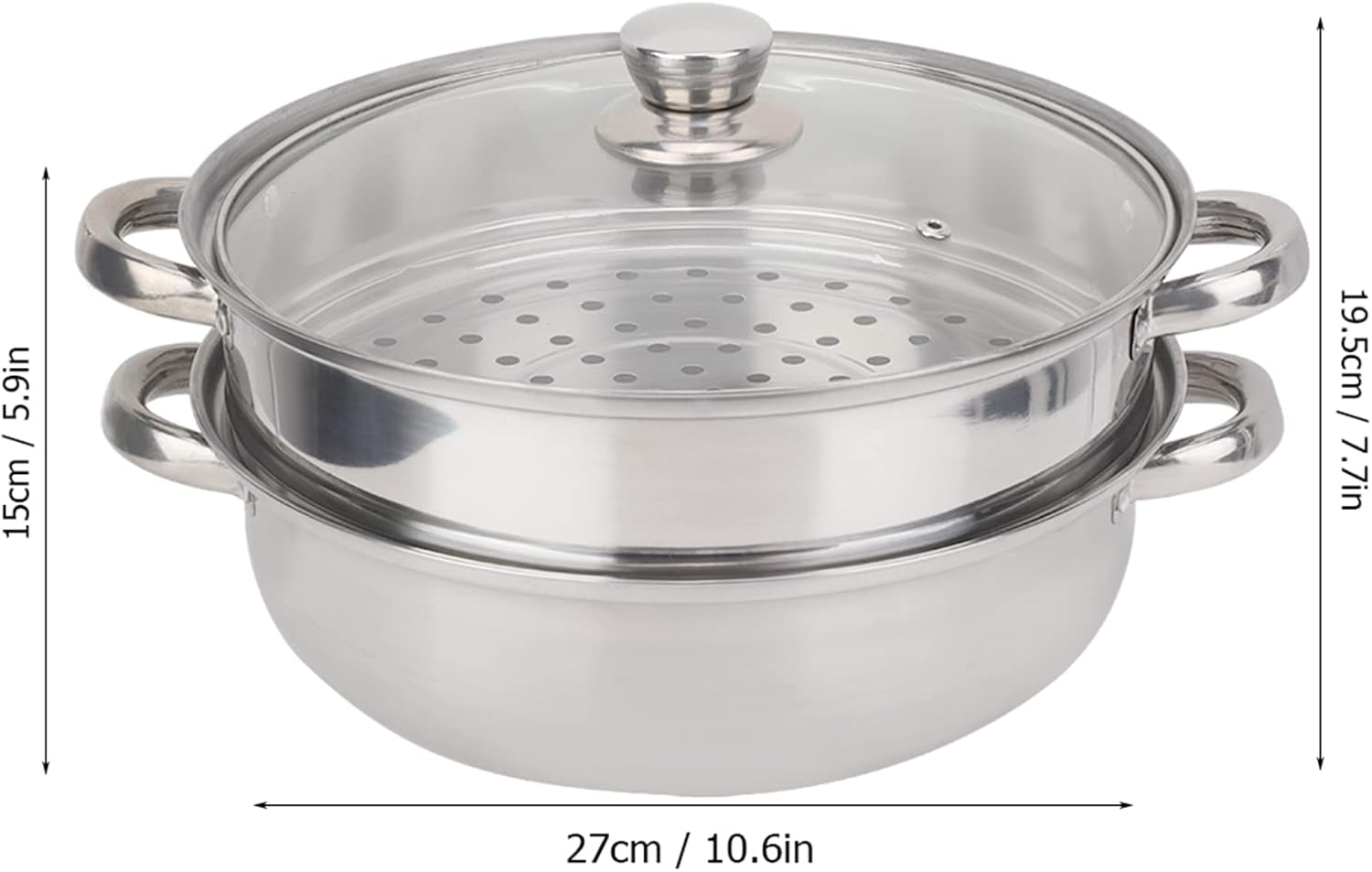Dampfgarer-Set, Edelstahl-Kochgeschirr, 27 cm/11 Zoll, 2-lagiger Dampfgarer, Doppelkocher, Suppendampfgarer, poröses Design, Fleisch-Gemüse-Dampfgarer für die Heimküche, 27 x 27 x 19,5 cm – Bild 5