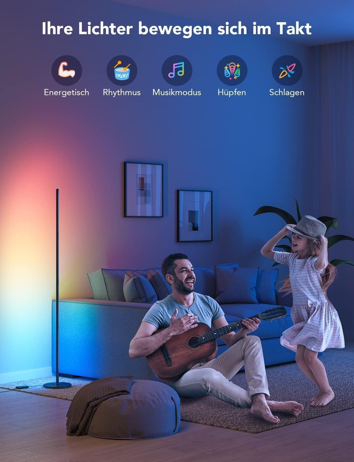 Govee RGBIC LED Stehlampe Wohnzimmer, WiFi Stehlampe, Dimmbar, Arbeiten mit Alexa und Matter, 16 Millionen Farben, 85 Szenenmodi, Musikmodi, DIY-Modus Stehlampe für Schlafzimmer Gaming, Schwarz – Bild 7