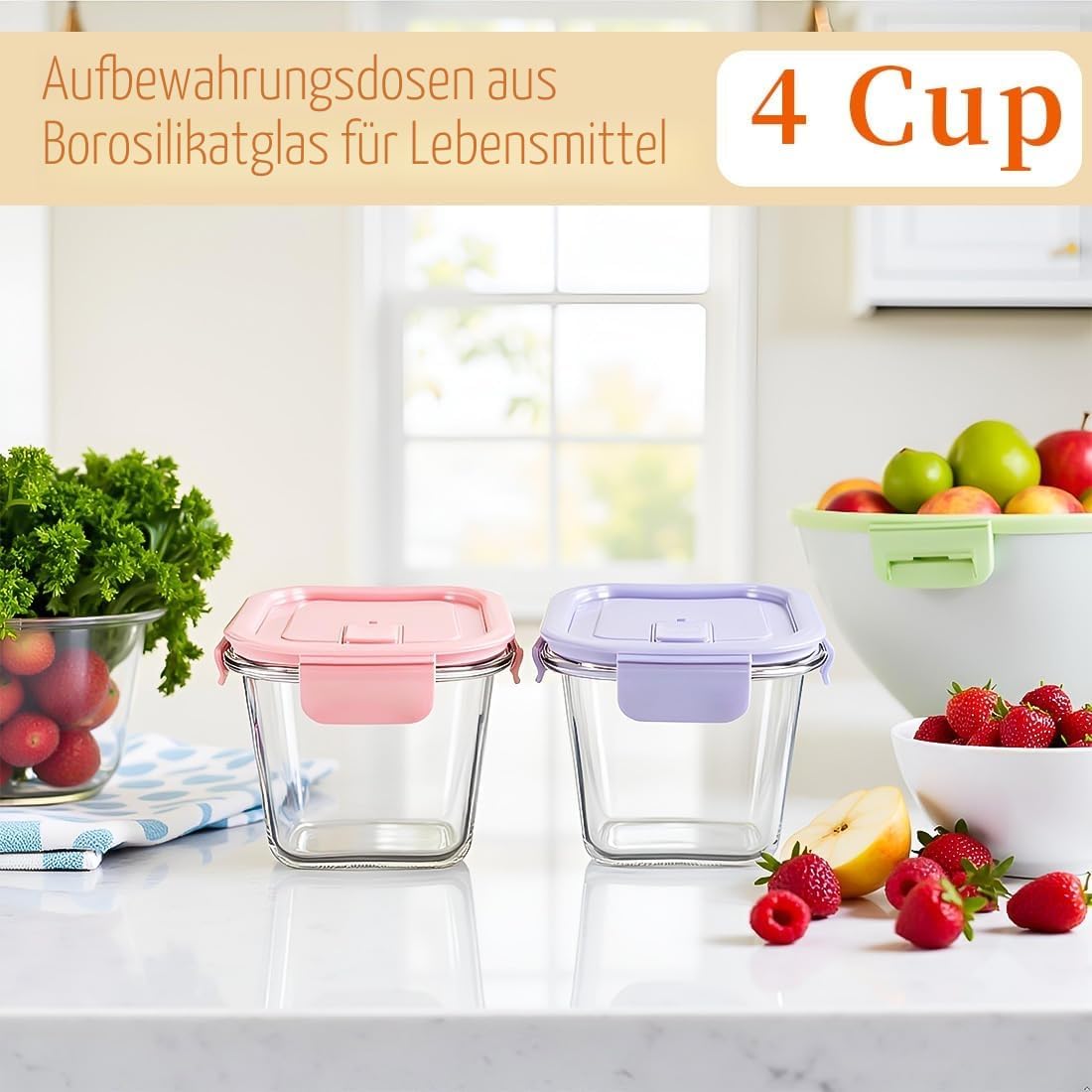 900 ml Glasbehälter mit Deckel, Vorratsgläser aus Glas mit Deckel, luftdicht. Quadratische Meal-Prep-Behälter, Mealprep-Gläser, Suppenbehälter aus Glas für Mikrowelle, Gefrierschrank und Spülmaschine – Bild 11