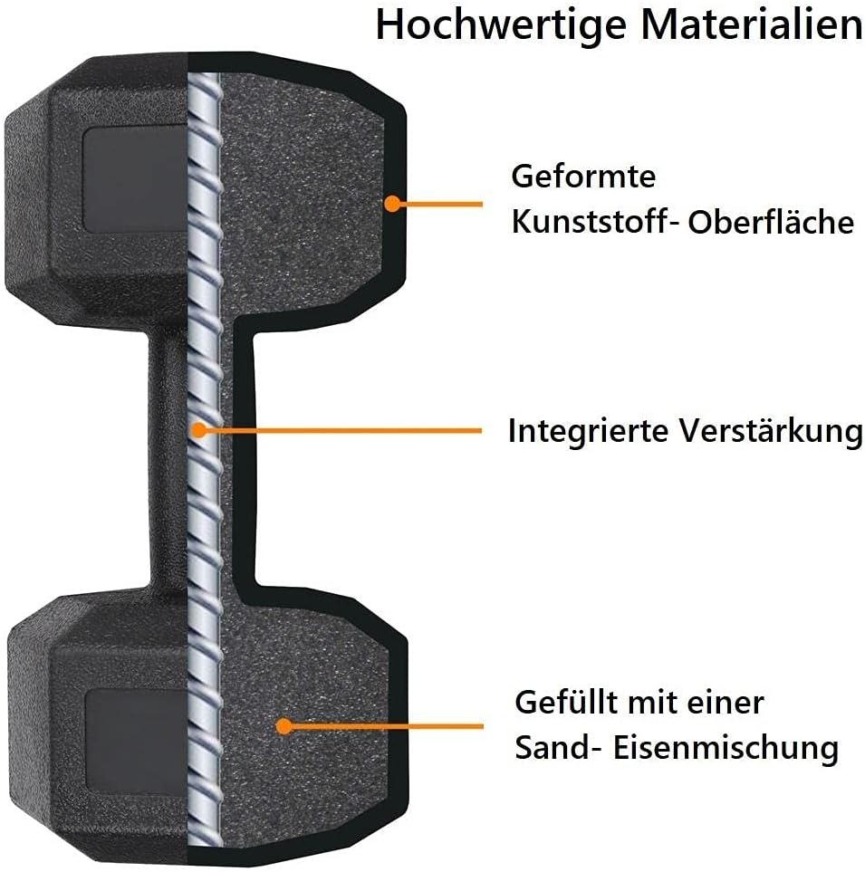 Yaheetech 2er-Set Kurzhanteln 5/7,5/10 kg, Hanteln aus Gummi, Gusseisen, Sechskant-Hanteln, Gewichte, Training für Aerobic, Gymnastik und Fitness – Bild 4
