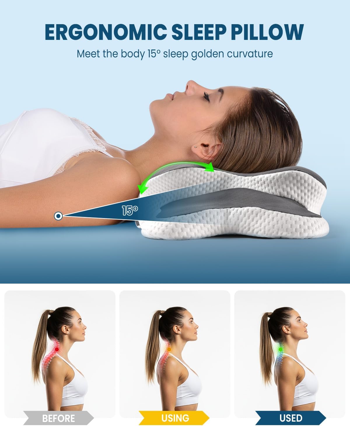 Nackenstützendes Kühlkissen, verstellbares Nackenkissen, gemütliches Schlafen, geruchlos, ergonomisches Konturkissen, orthopädisches Memory-Schaum-Bettkissen für den seitlichen Rücken – Bild 4