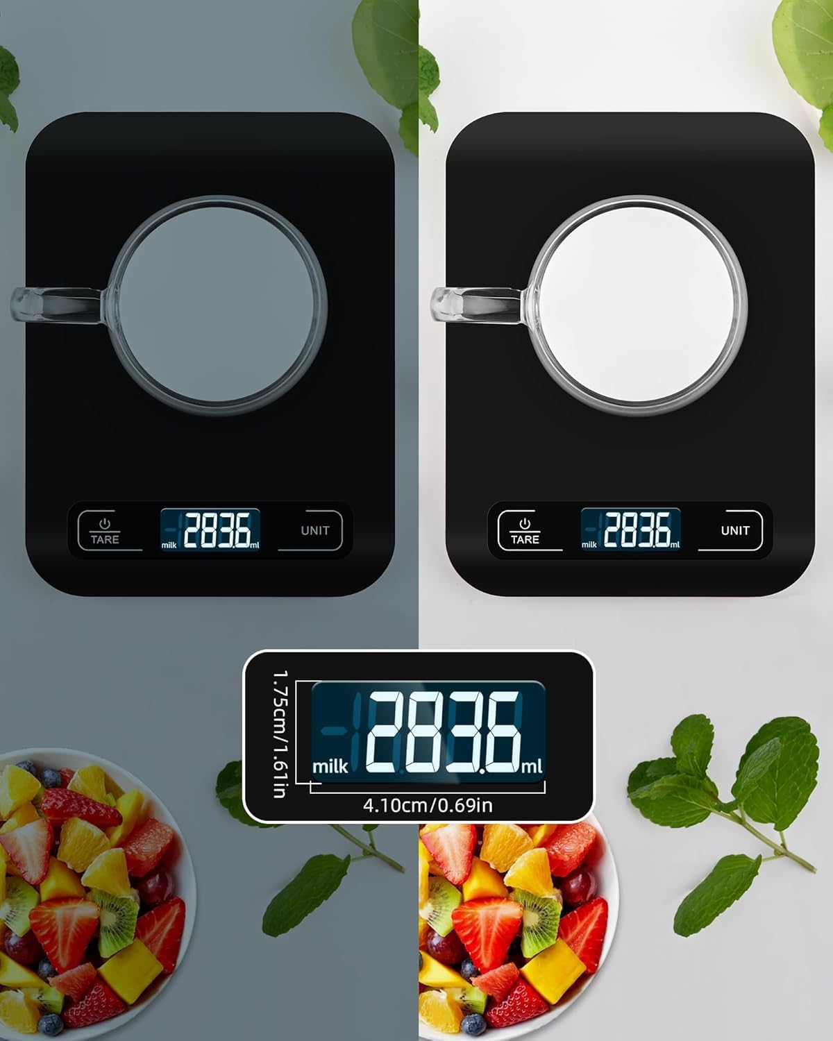 Küchenwaage Digital mit LCD-Display und Tara-Funktion, Präzise 1g Messung zum Backen und Kochen, Schwarz – Bild 3