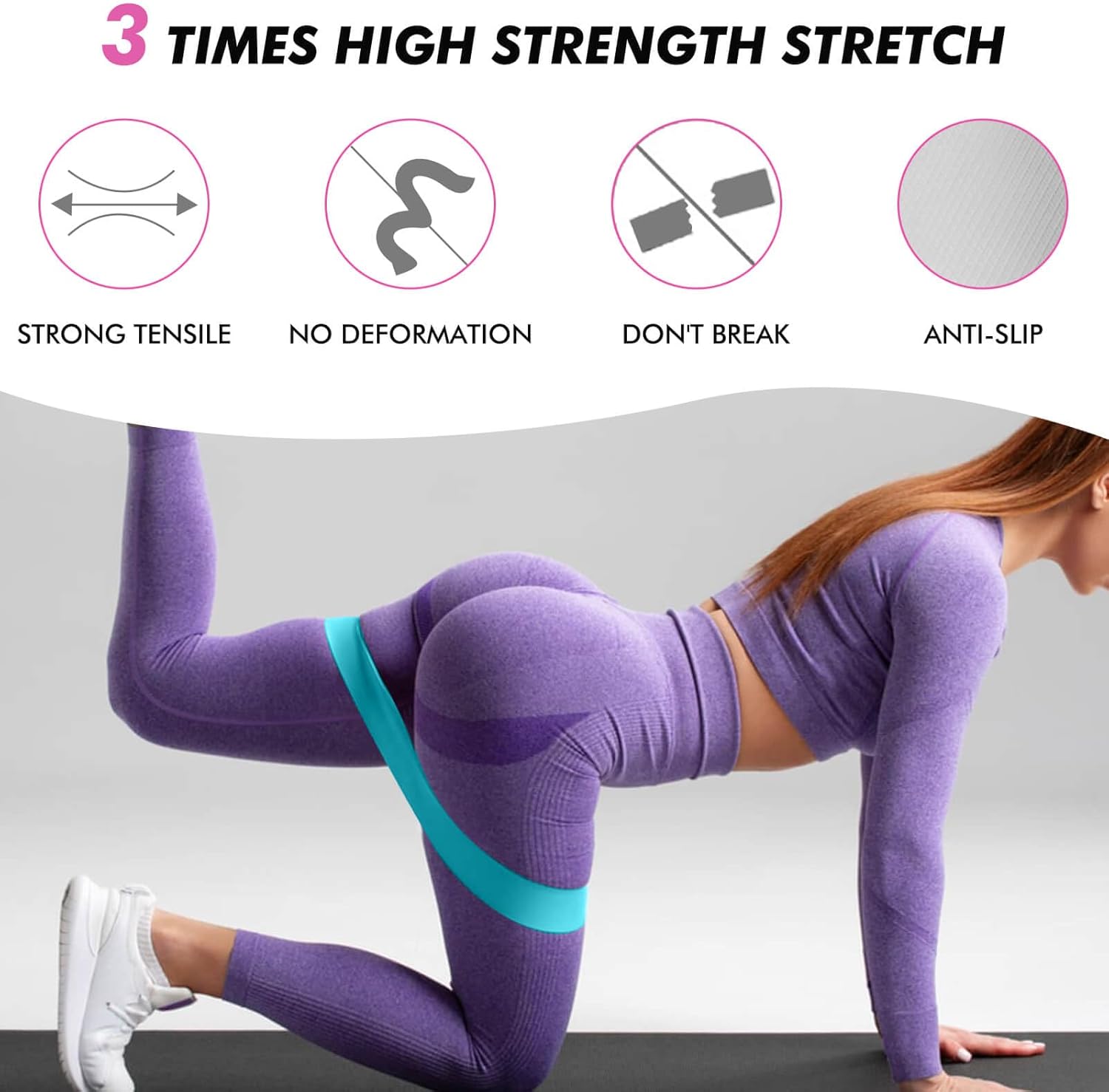 Fitnessbänder (5er-Set) Widerstandsbänder-Set für Damen und Herren, 100 % Latex-Fitnessband-Widerstand mit 5 Bandstufen für Fitness zu Hause, Stretching, Krafttraining, Physiotherapie, Yoga – Bild 4