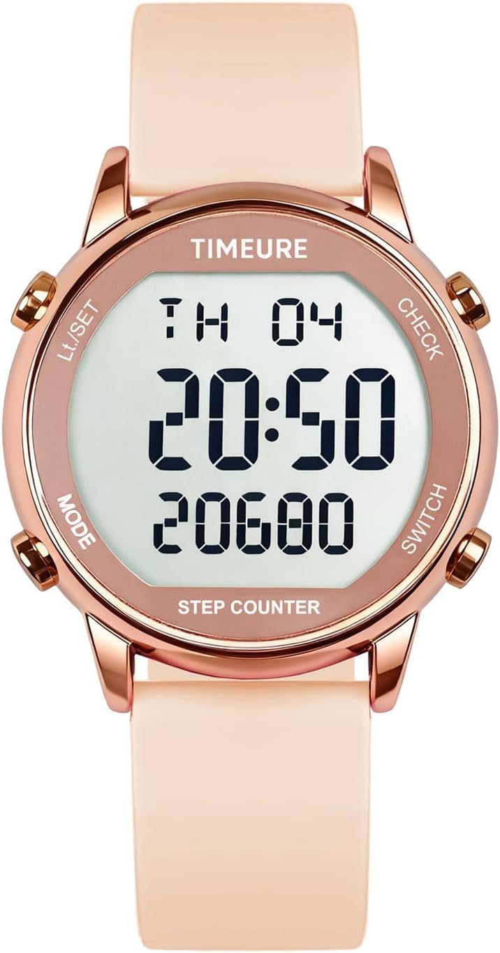 TU-2509 Schrittzähler-Uhr für Damen, Schrittzähler zum Gehen, keine App/Telefon erforderlich, wasserdichter Fitness-Kalorien-Tracker, Entfernungsmessung, Alarm, großes digitales Display, Uhr, TU-2509