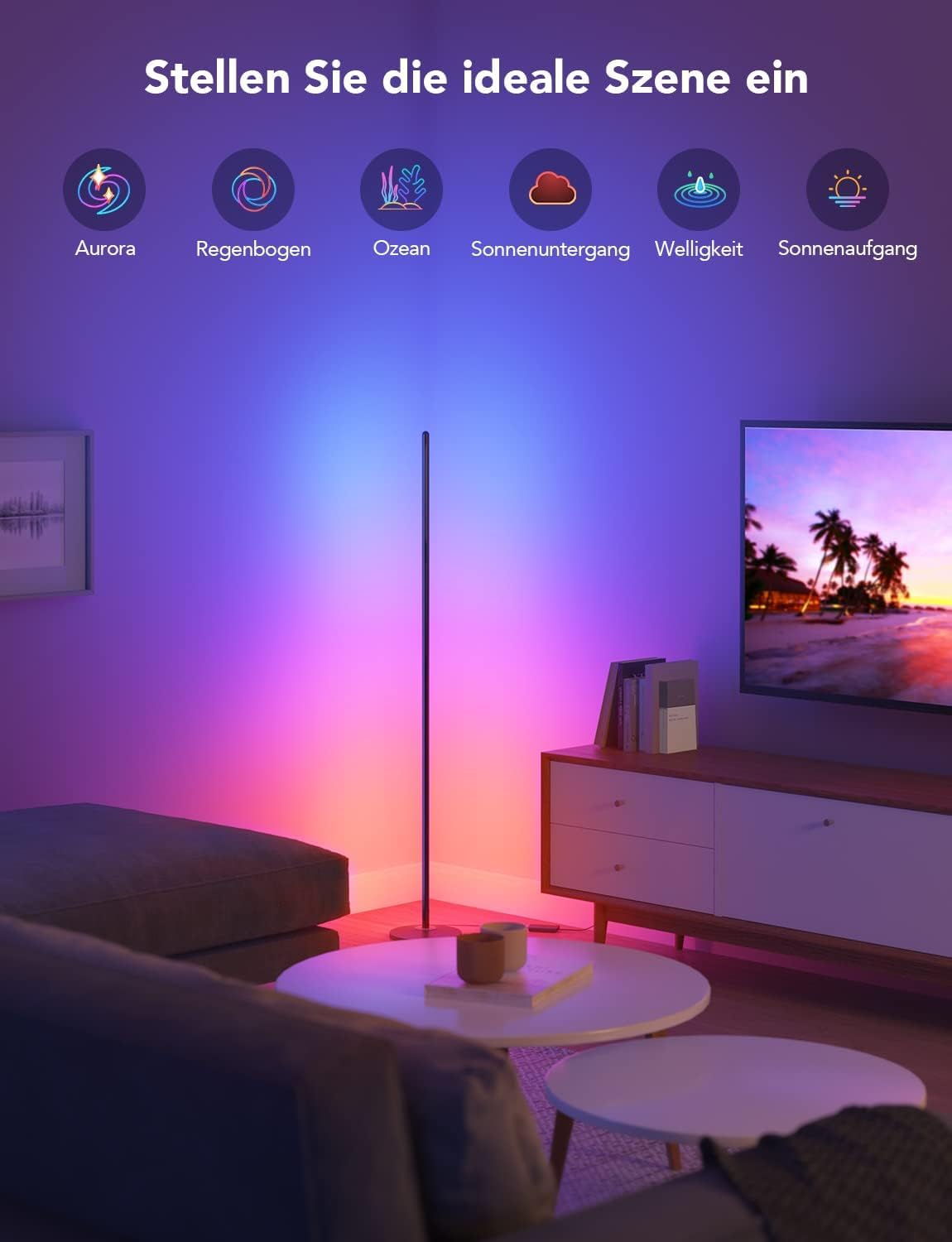 Govee RGBIC LED Stehlampe Wohnzimmer, WiFi Stehlampe, Dimmbar, Arbeiten mit Alexa und Matter, 16 Millionen Farben, 85 Szenenmodi, Musikmodi, DIY-Modus Stehlampe für Schlafzimmer Gaming, Schwarz – Bild 6