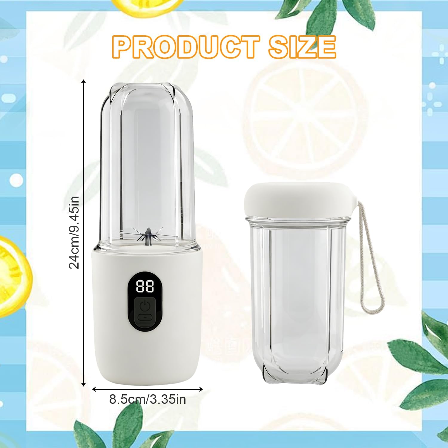 Tragbarer Mixer Smoothie Maker to Go, 500 ml tragbarer elektrischer Entsafter mit Digitalanzeige, 16 Blatt SUS-Schneidkopf & USB, Mini-Standmixer für Fitnessstudio, Büro, Camping (weiß) – Bild 2